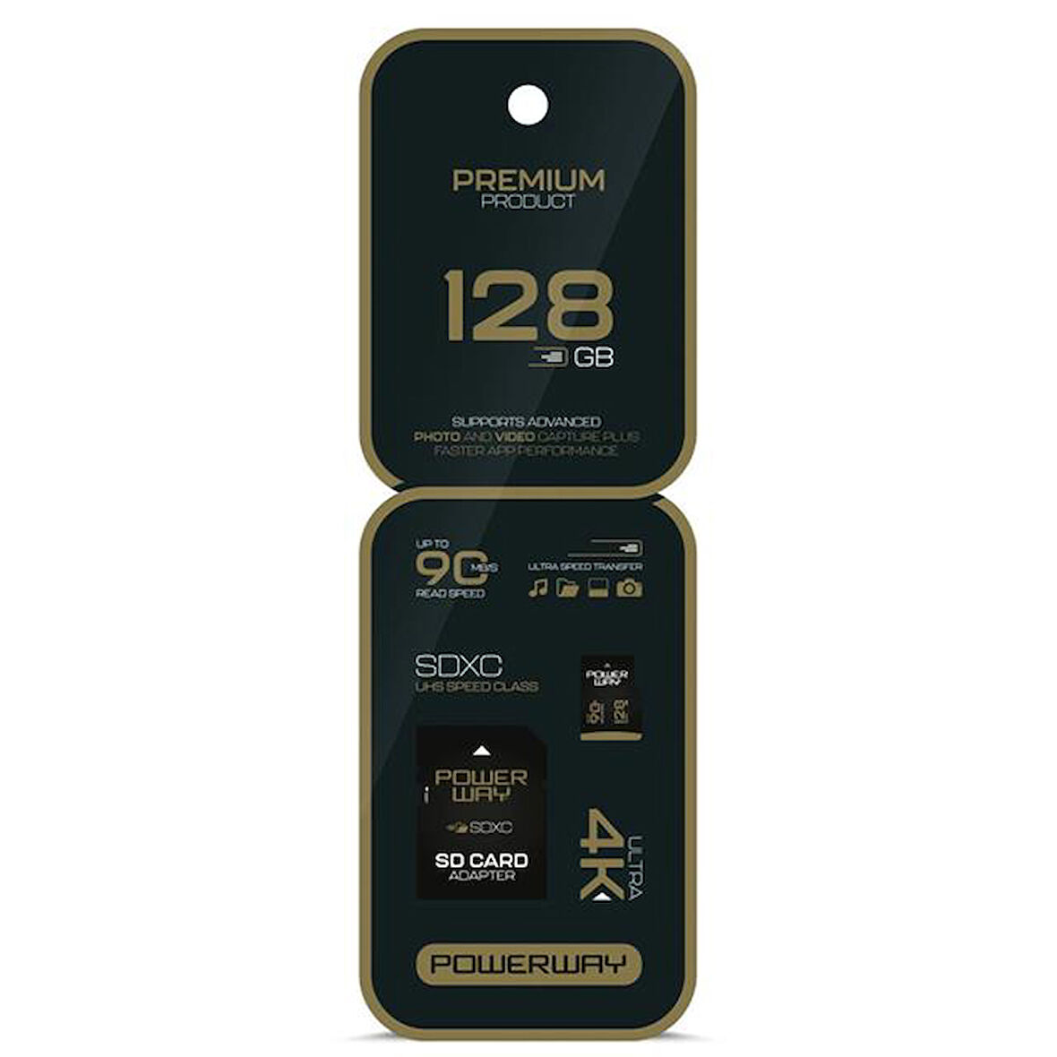 Powerway Premium 128 GB 90MB/S Ultra Hızlı 4K Destekli SDXC Hafıza Kartı