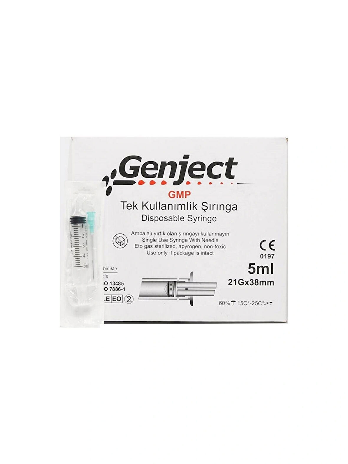 Genject 5 cc Enjektör 3p 21GX38 mm Yeşil Uçlu Şırıınga 250 ADET