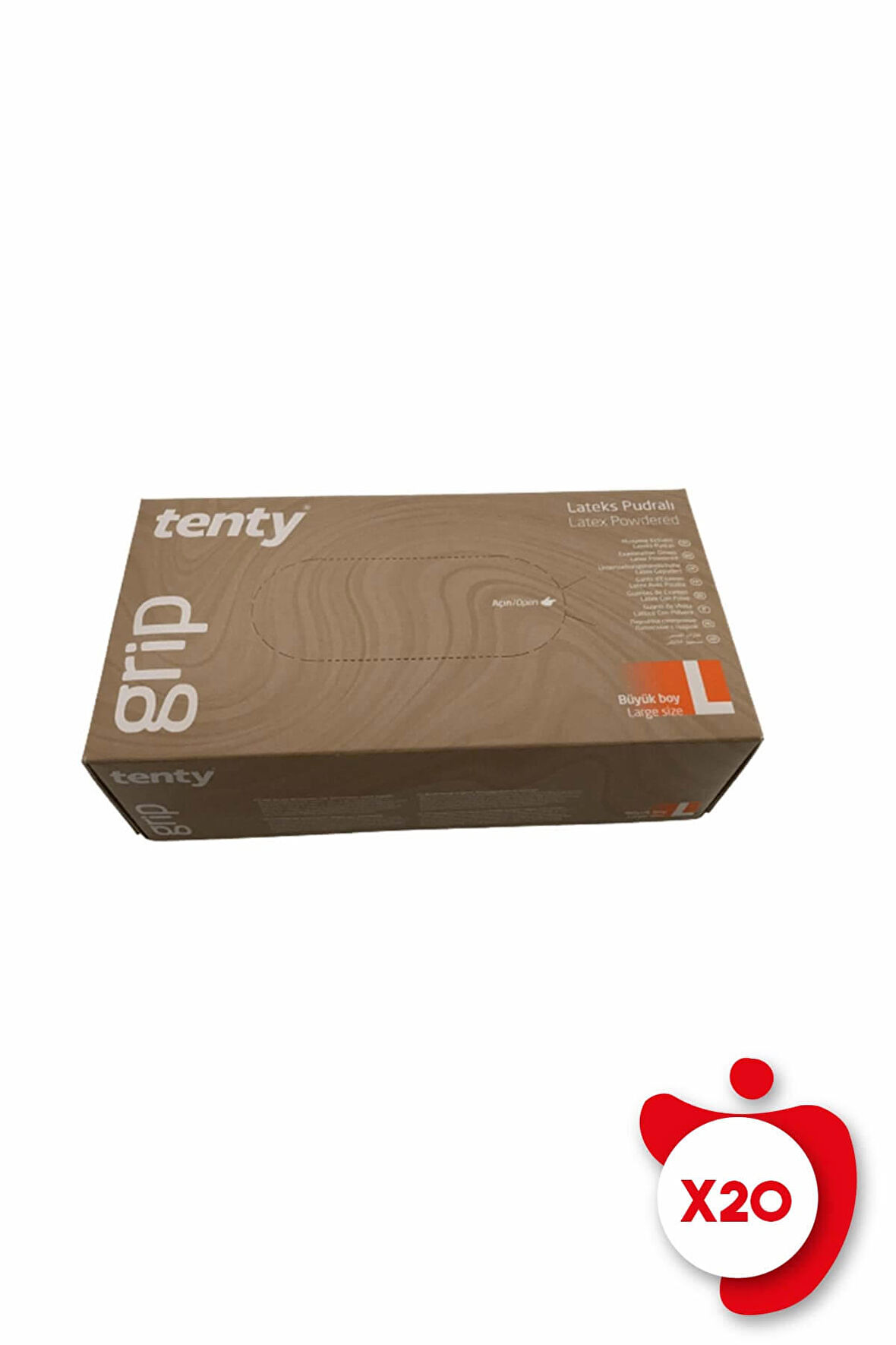 Tenty Grip Pudralı Lateks Muayene Eldiveni L Beden Beyaz 100'lü 20 Paket