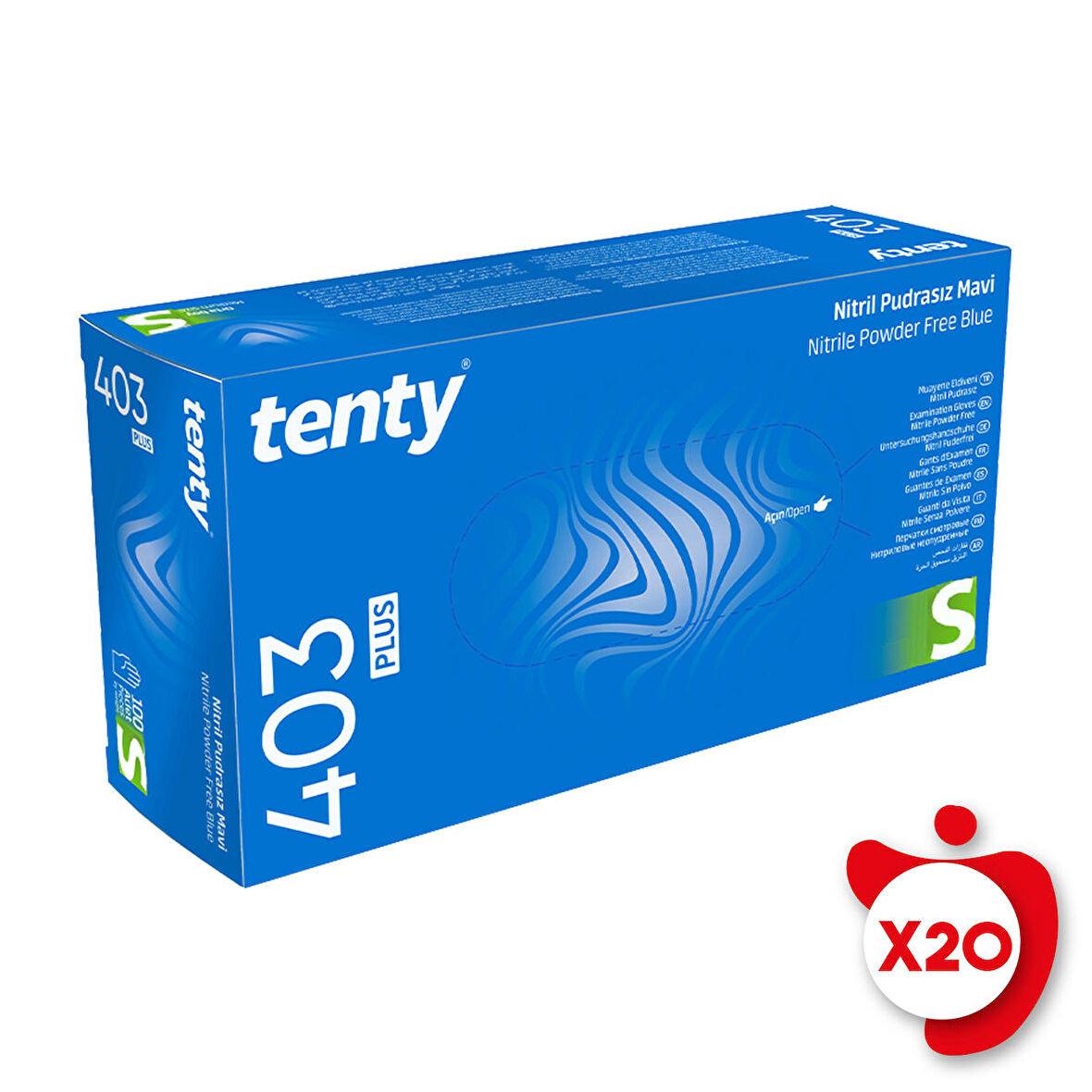 Tenty 403 Plus Pudrasız Nitril Eldiven S Beden Mavi 100'lü 20 Paket