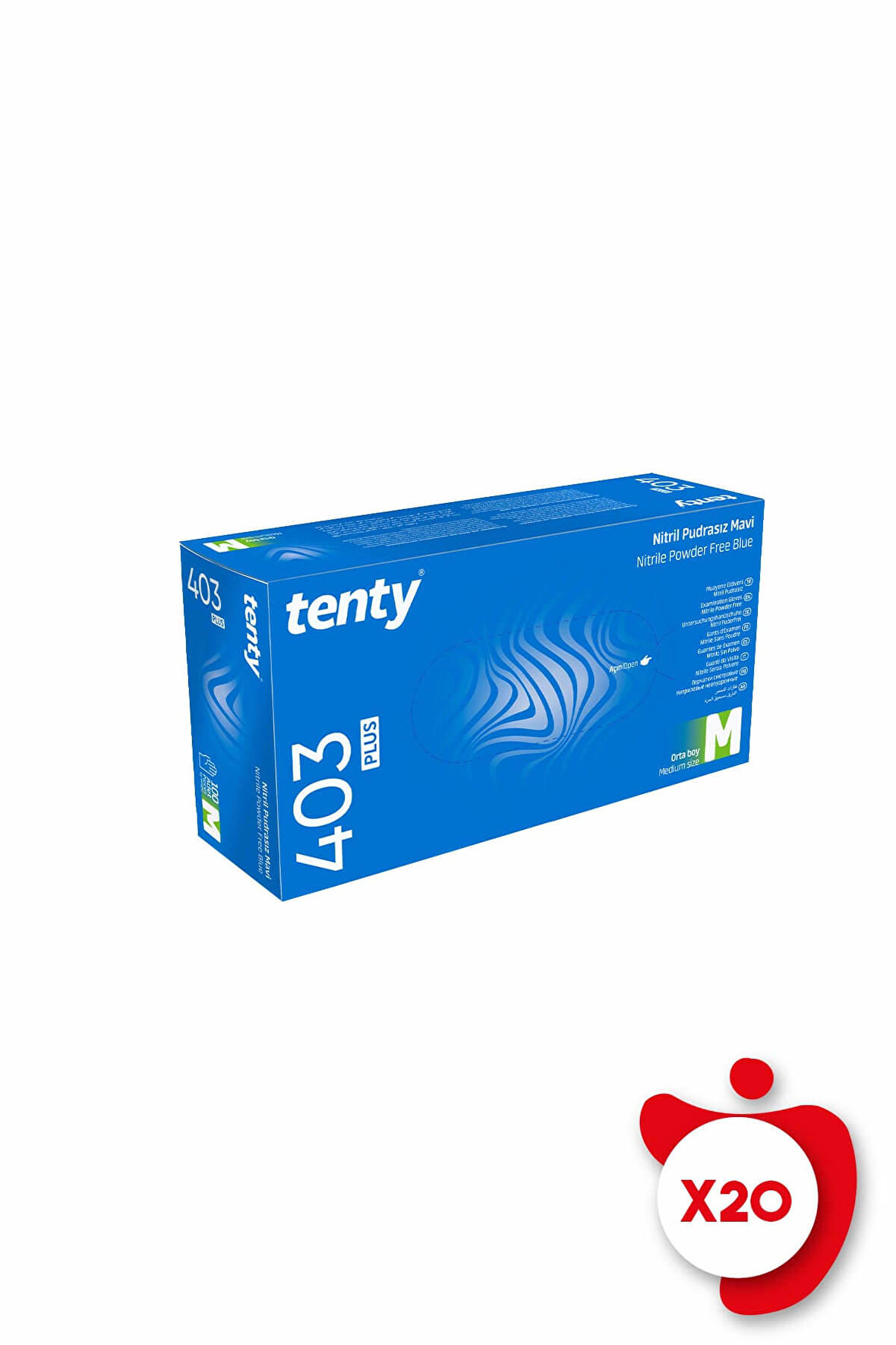 Tenty 403 Plus Pudrasız Nitril Eldiven M Beden Mavi 100'lü 20 Paket