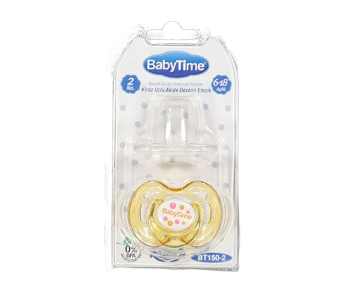 Baby Time Kiraz Uçlu Akide Desenli Emzik 6-18 Ay Sarı