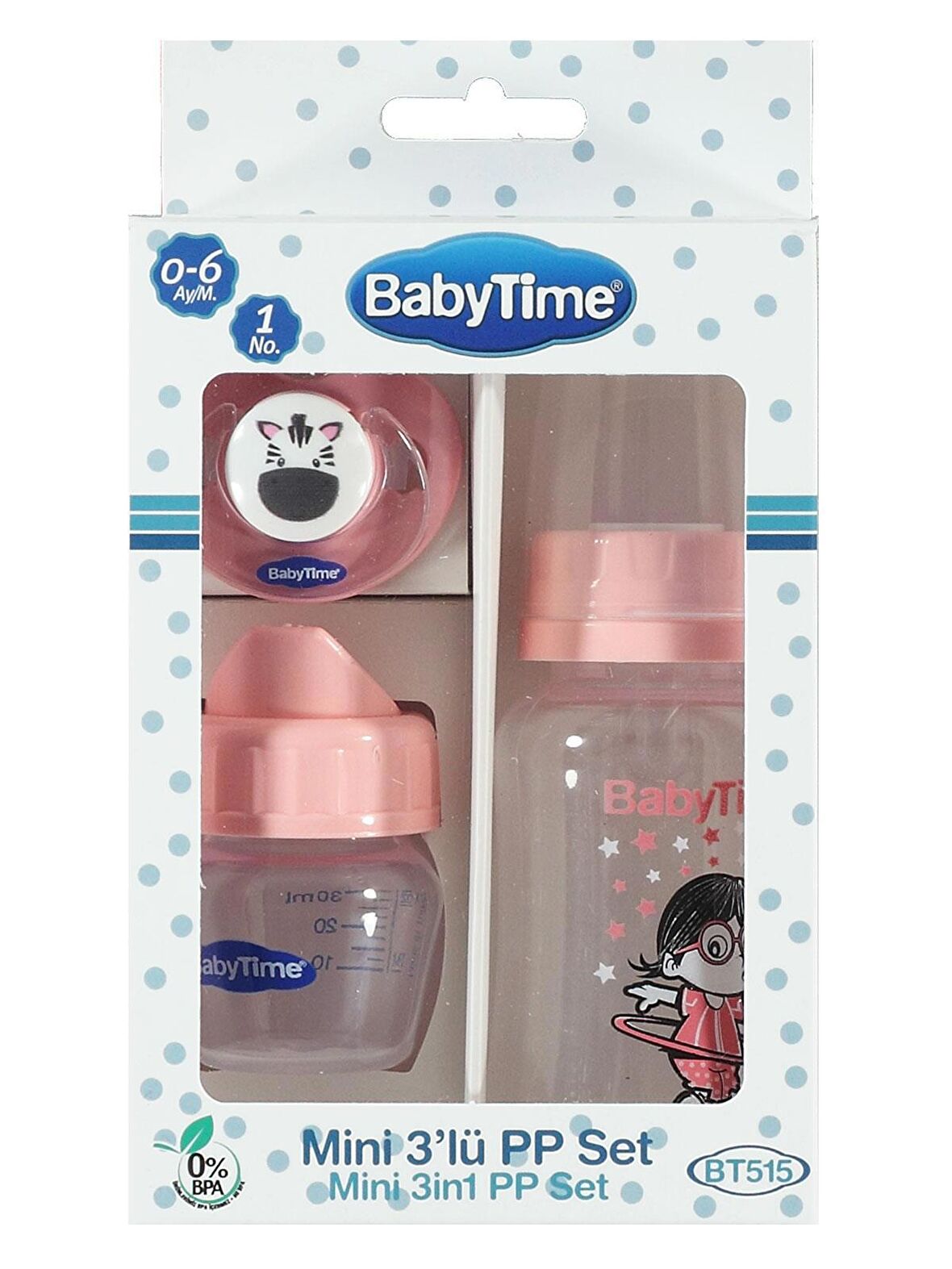 Babytime Mini 3'lü Pp Plastik Biberon Set 0-6 Ay - Pembe