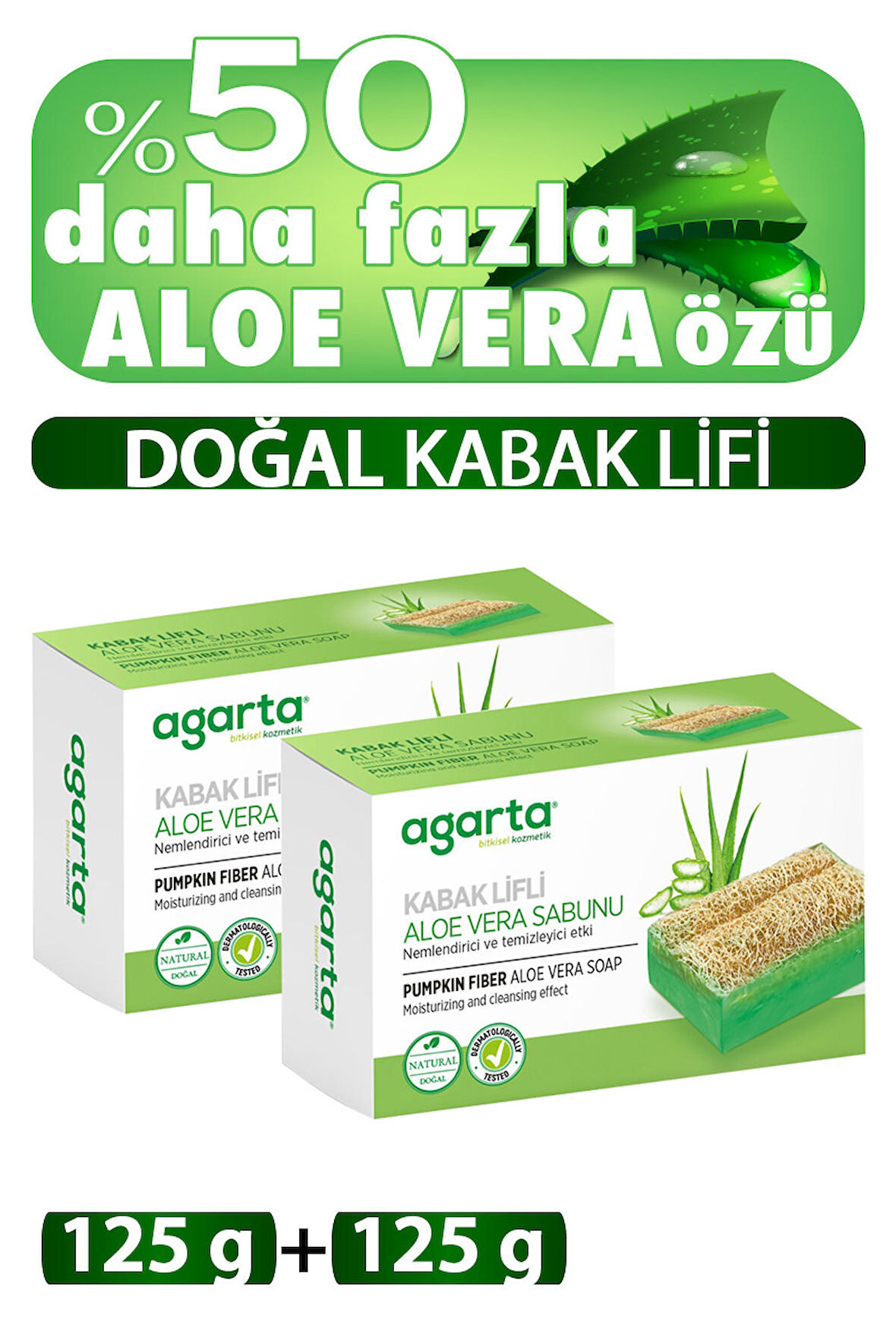 Doğal Kabak Lifli El Yapımı Aloe Vera Sabunu 2 Adet 125g
