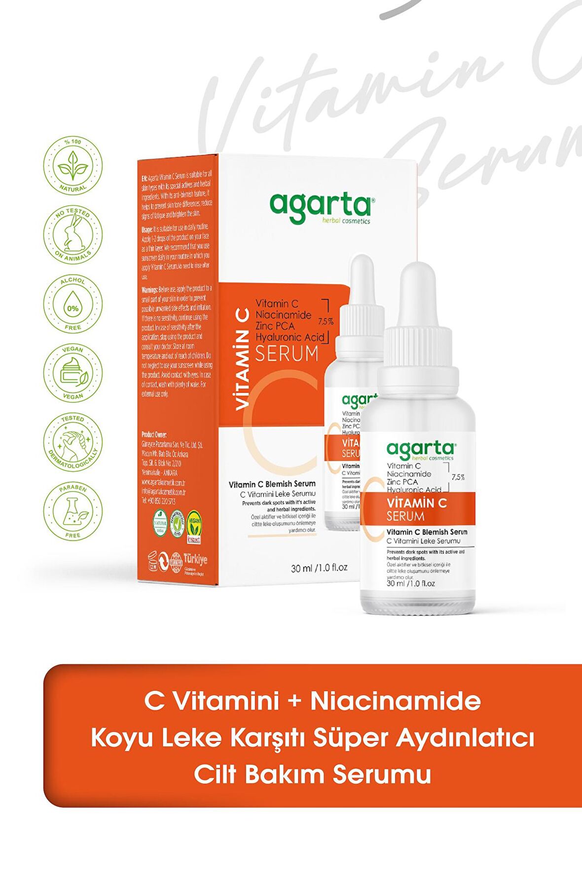 C Vitamini Serum Aydınlatıcı Koyu Leke Karşıtı (%3,5 Vitamin C, Niacinamide, Zinc PCA)