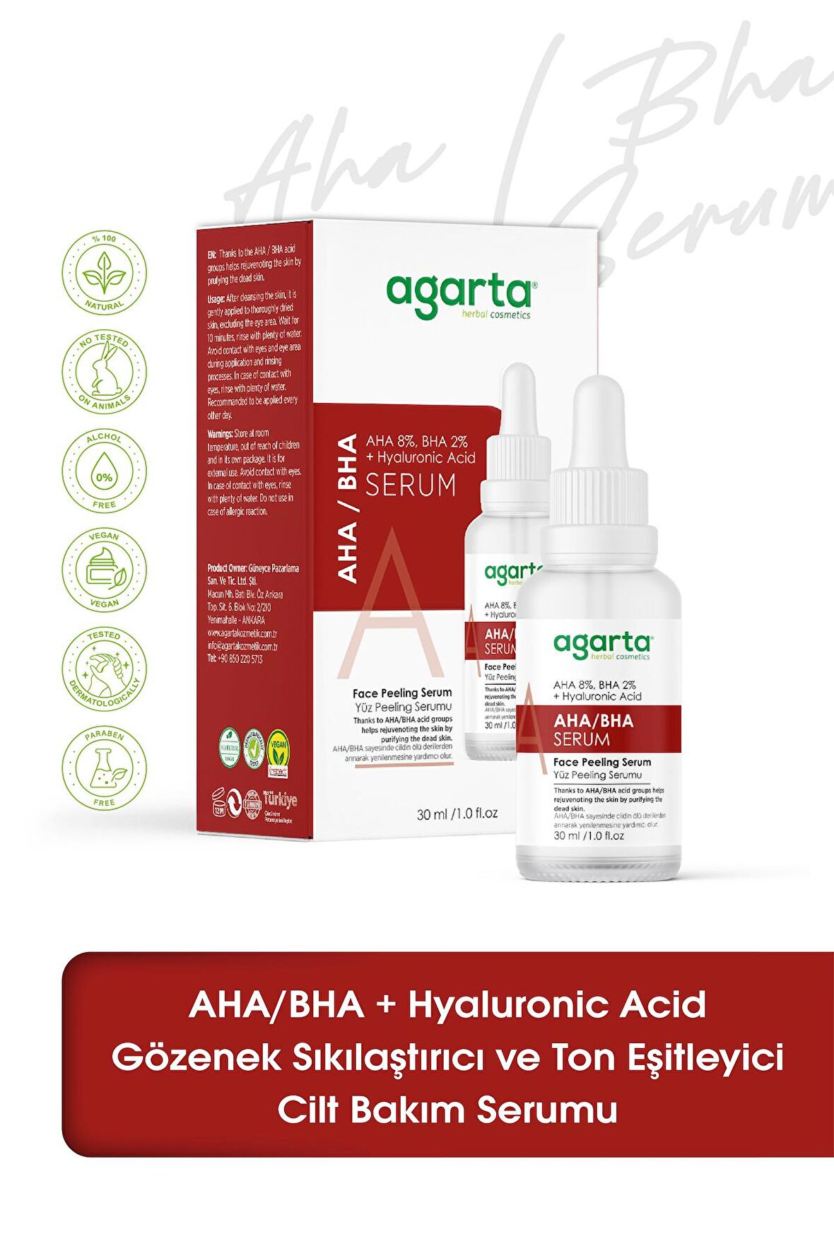 AHA & BHA Gözenek Sıkılaştırmaya ve Cilt Tonu Eşitlemeye Yardımcı Kırmızı Peeling Serum 30ML