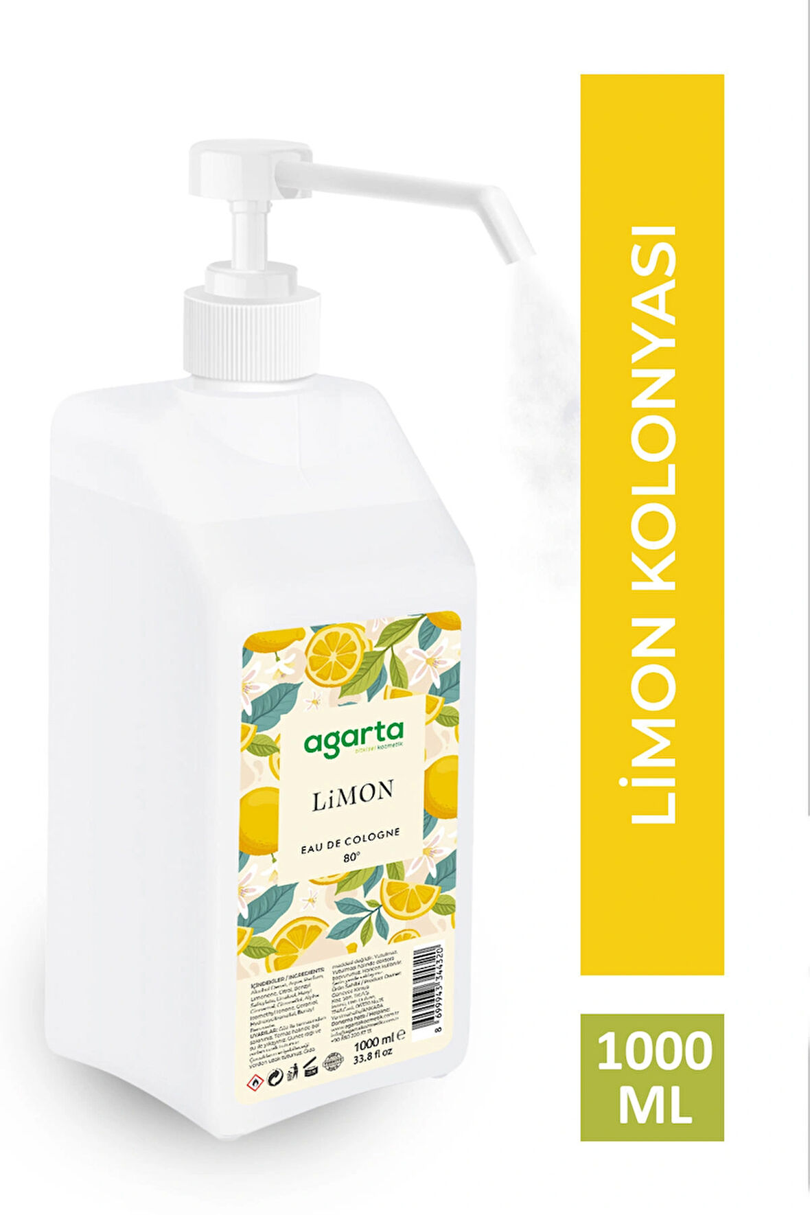 Püskürtme Valfli 80° Limon Kolonyası 1000 ml