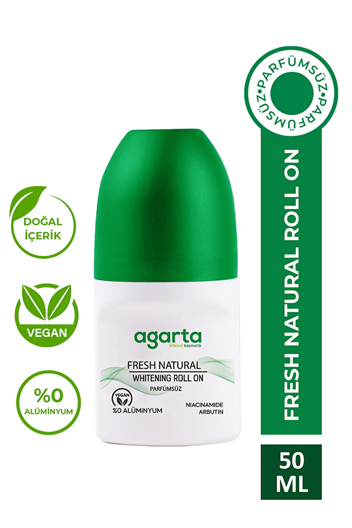 Agarta Parfümsüz Fresh Natural Ter Kokusu Önleyici 24 Saat Etkili Beyazlatıcı Unisex Roll-On 50 ML