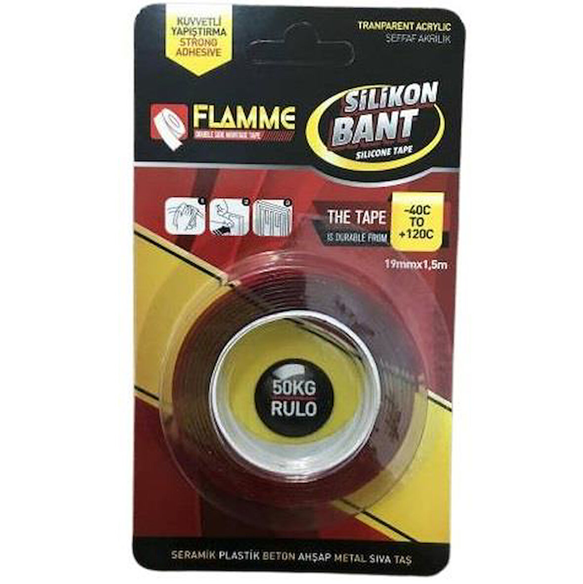 Flamme Çift Taraflı Silikonlu Bant 18mm - 2 Metre