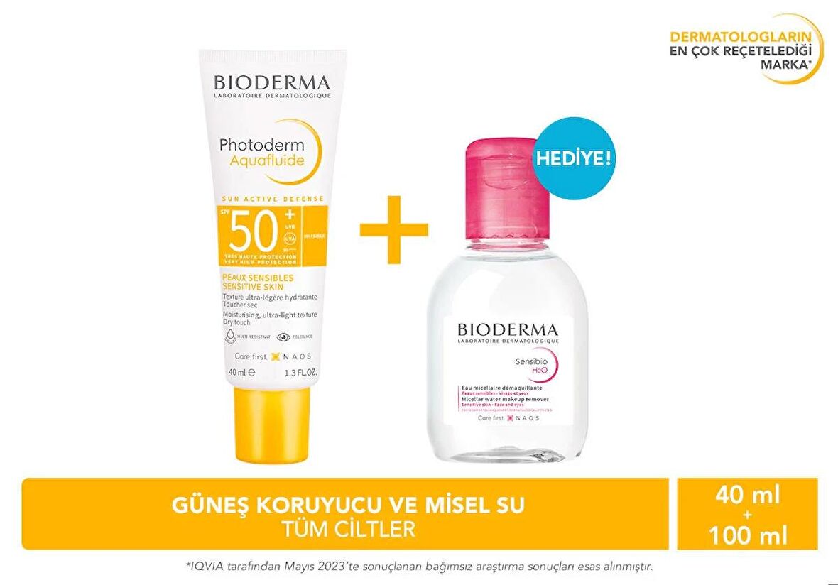 Bioderma Photoderm Aquafluid SPF50 & Sensibio H2O 100 ML Kofre