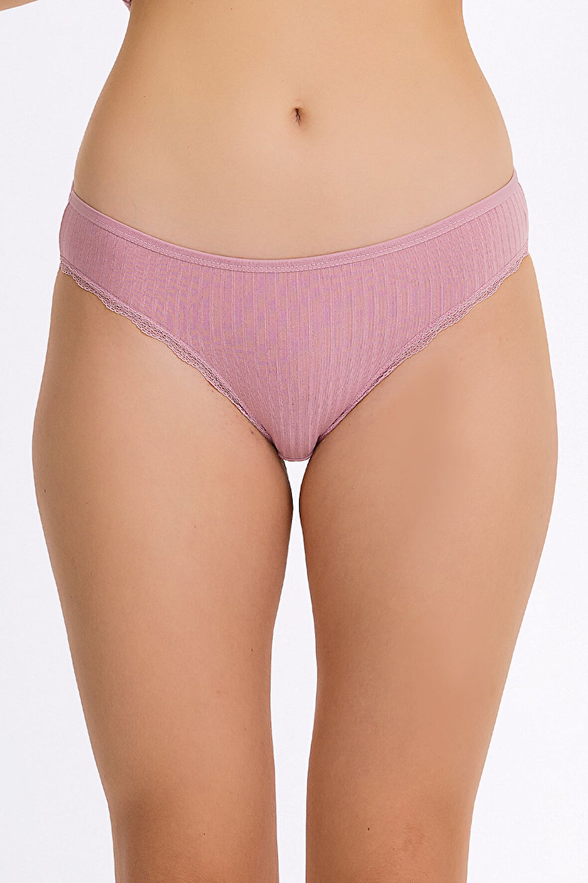 Kadın Dantel Detaylı İnce Çizgili Külot