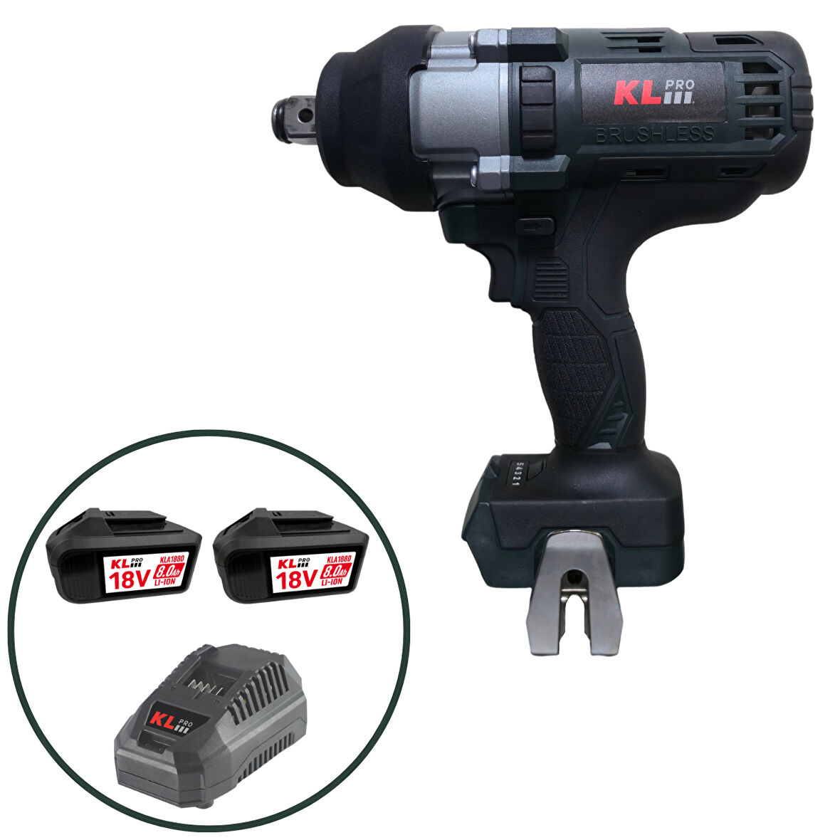 Klpro KLSS18BHX-80(3/4") 18V/8Ah. 800nm 3/4" Kömürsüz Şarjlı Darbeli Somun Sıkma/Sökme Makinesi