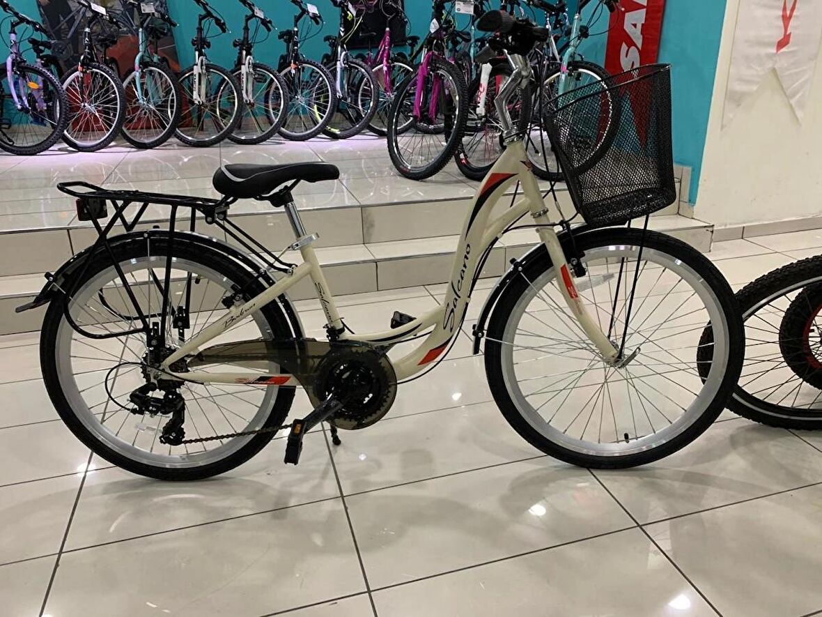 Salcano Bodrum 24 Unisex Vr 21 Vites 24 Jant Şehir Bisikleti Krem Kırmızı 14 Kadro