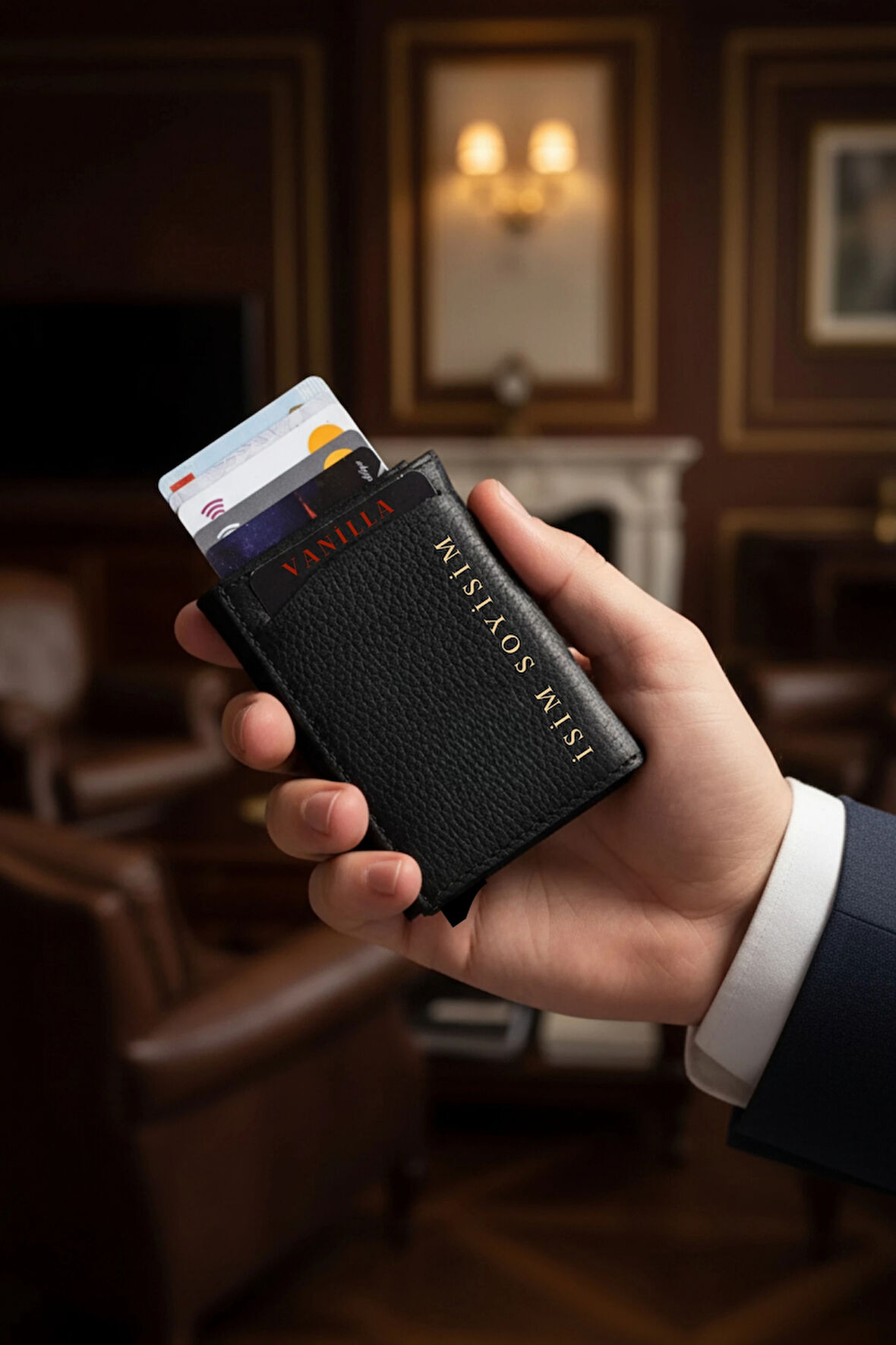 Mıknatıslı Mekanizmalı Cüzdan İsim Baskılı 8 Kart Kapasiteli Rfıd Blocking