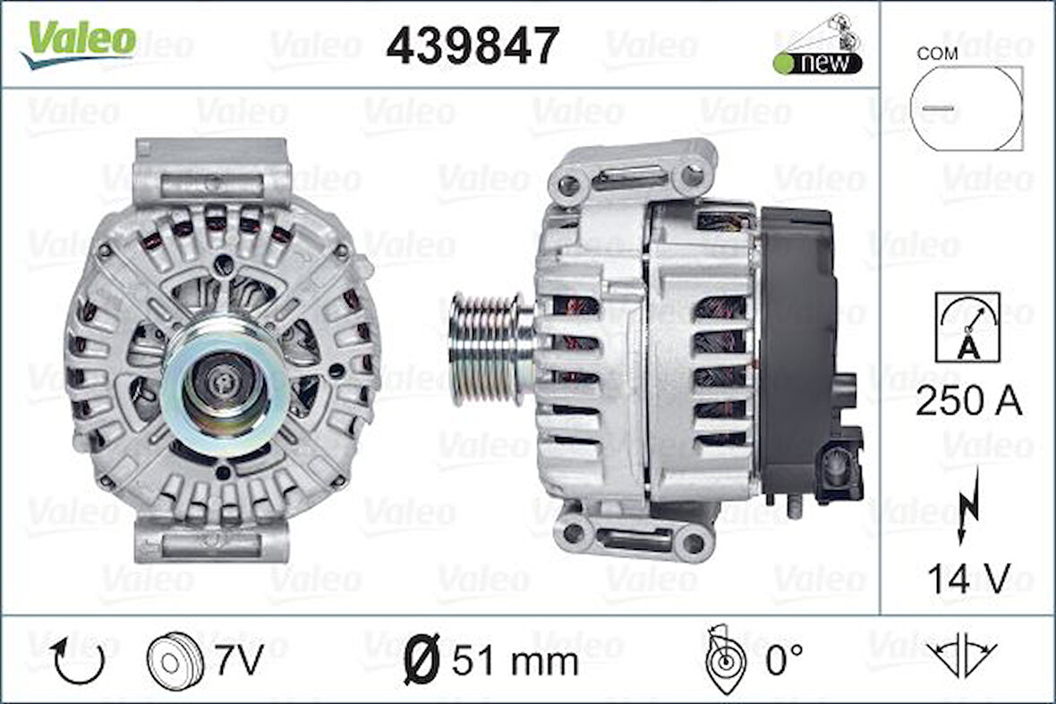 Mercedes Alternator (14v 250a) X-Class 470 18>20 W463 15>18 W222 13>17 Sprinter 906 09> 907 910 18> - Valeo 439847