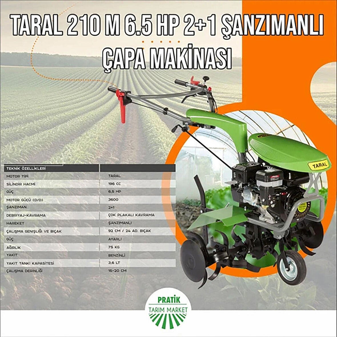 TARAL 210M BENZİNLİ ÇAPA MAKİNESİ 