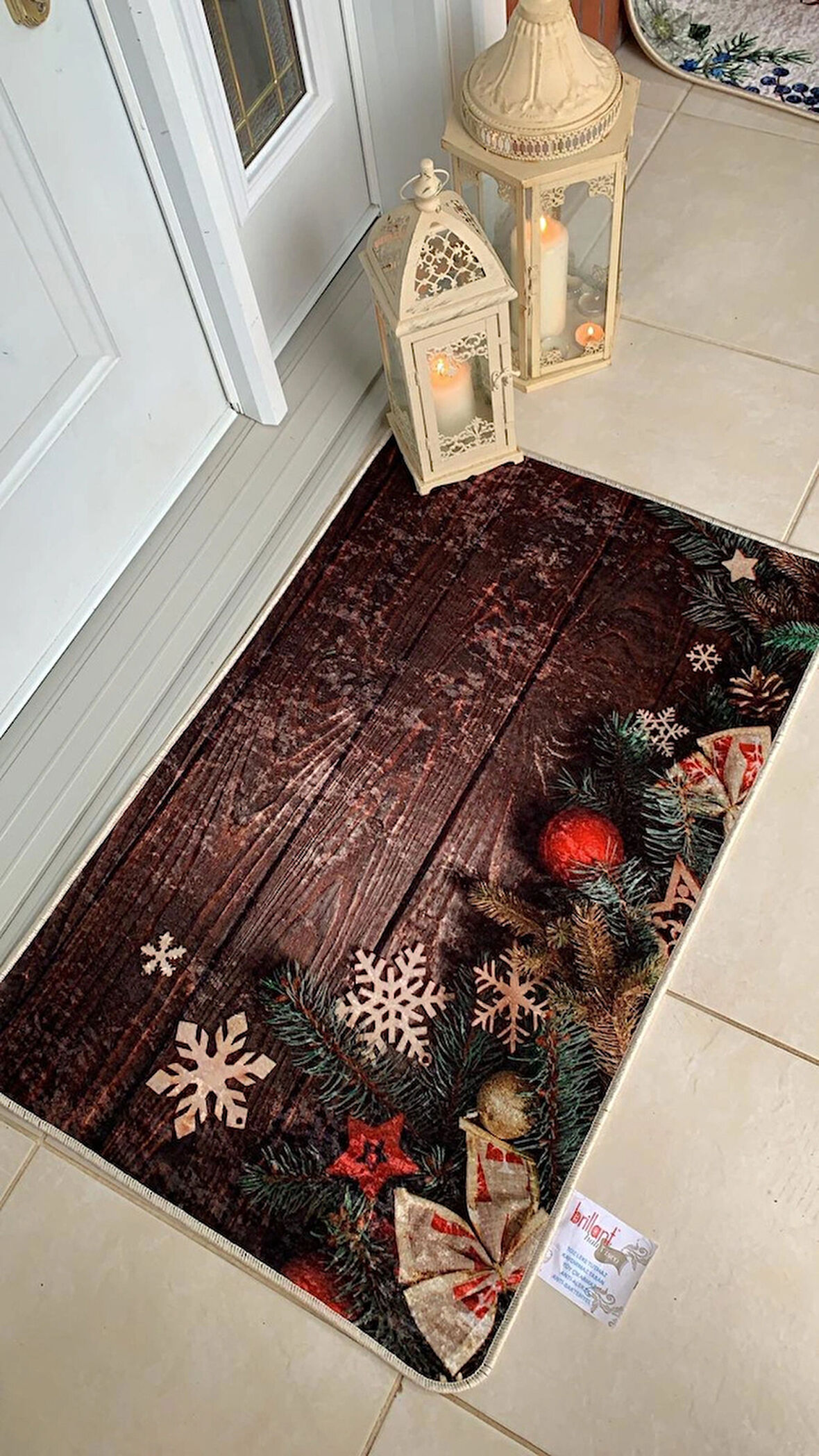 Yılbaşı Temalı Lateks Kaymaz Taban Kapı Önü Paspası (Ebat 60x90)