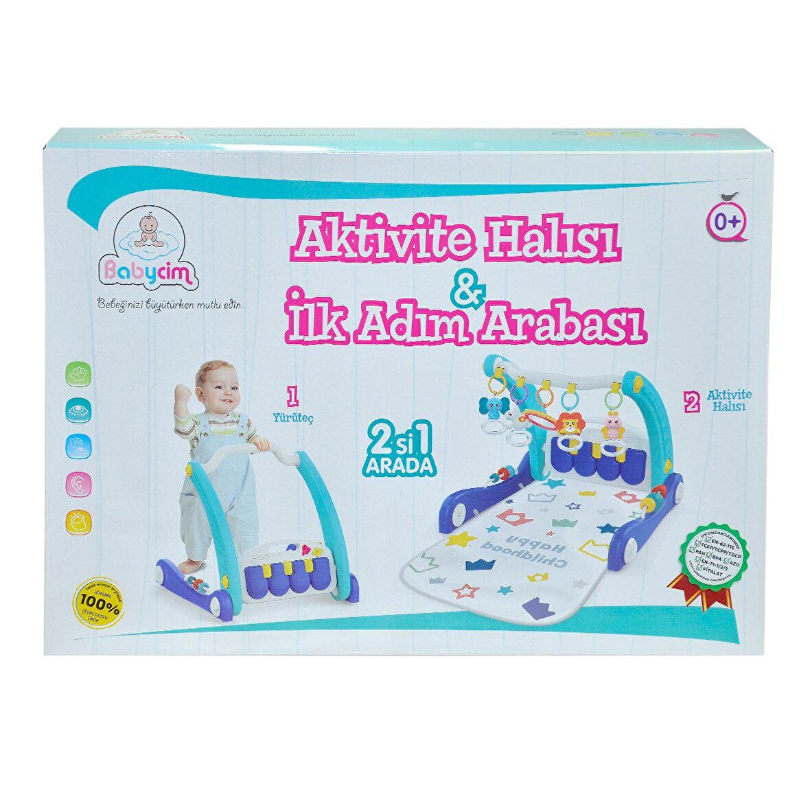 FABBATOYS Aktivite Halısı&İlk Adım Arabası 2IN1 -Mavi