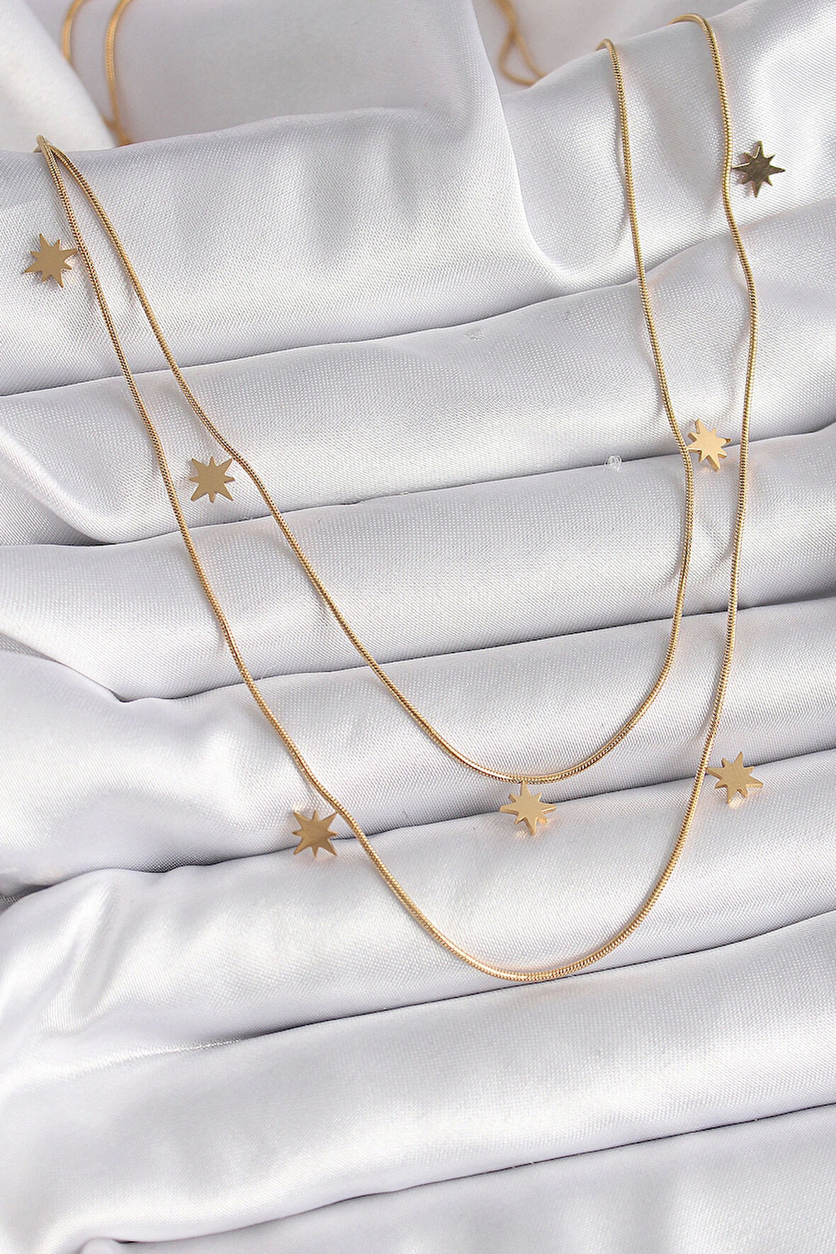 HediyeMarketim  Çelik Gold Renk Zincir 2 Li Kutup Yıldızı Model Kadın Kolye