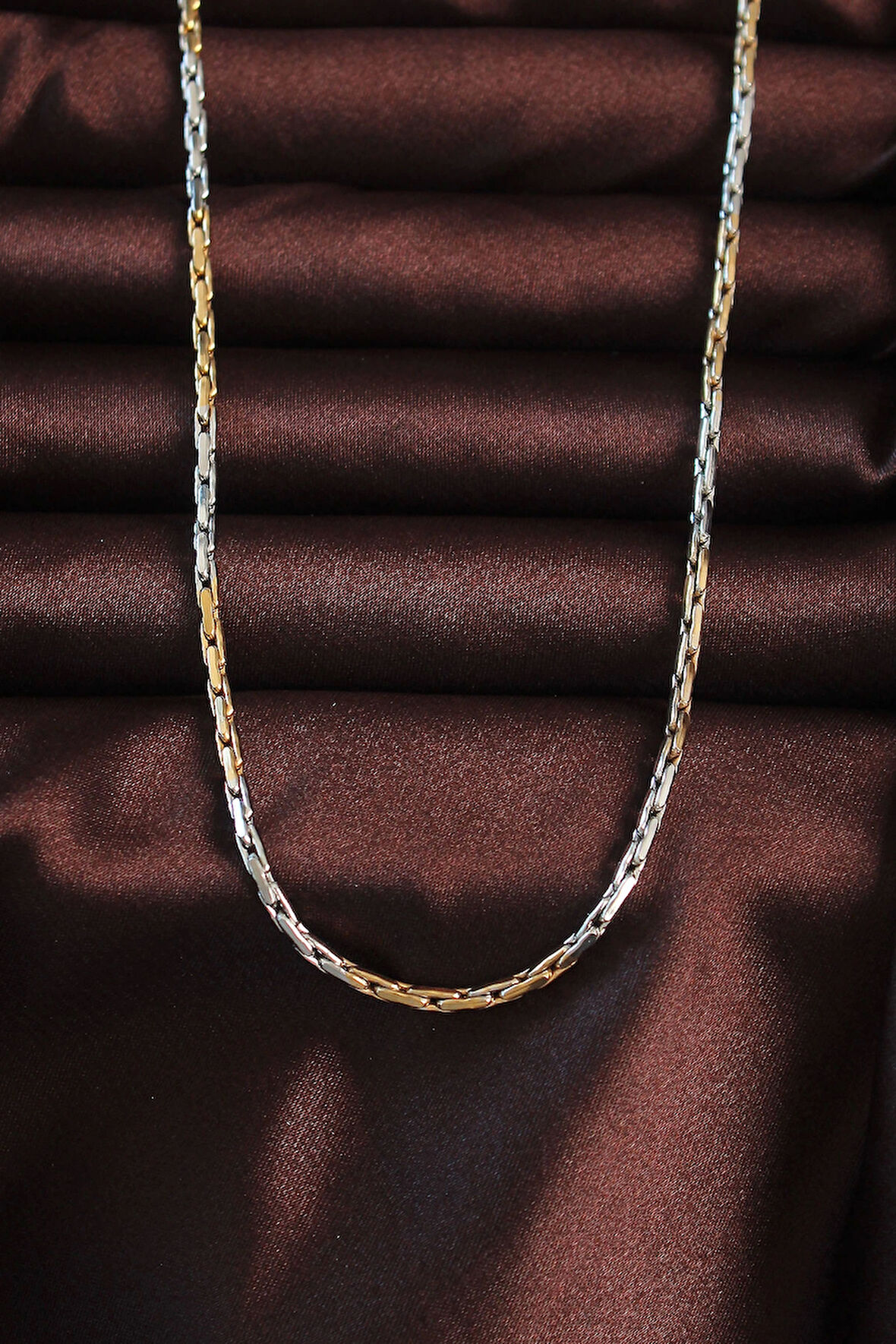 HediyeMarketim  Çelik Çift Renk İnce Arnavut Zinciri Tasarımlı Kolye