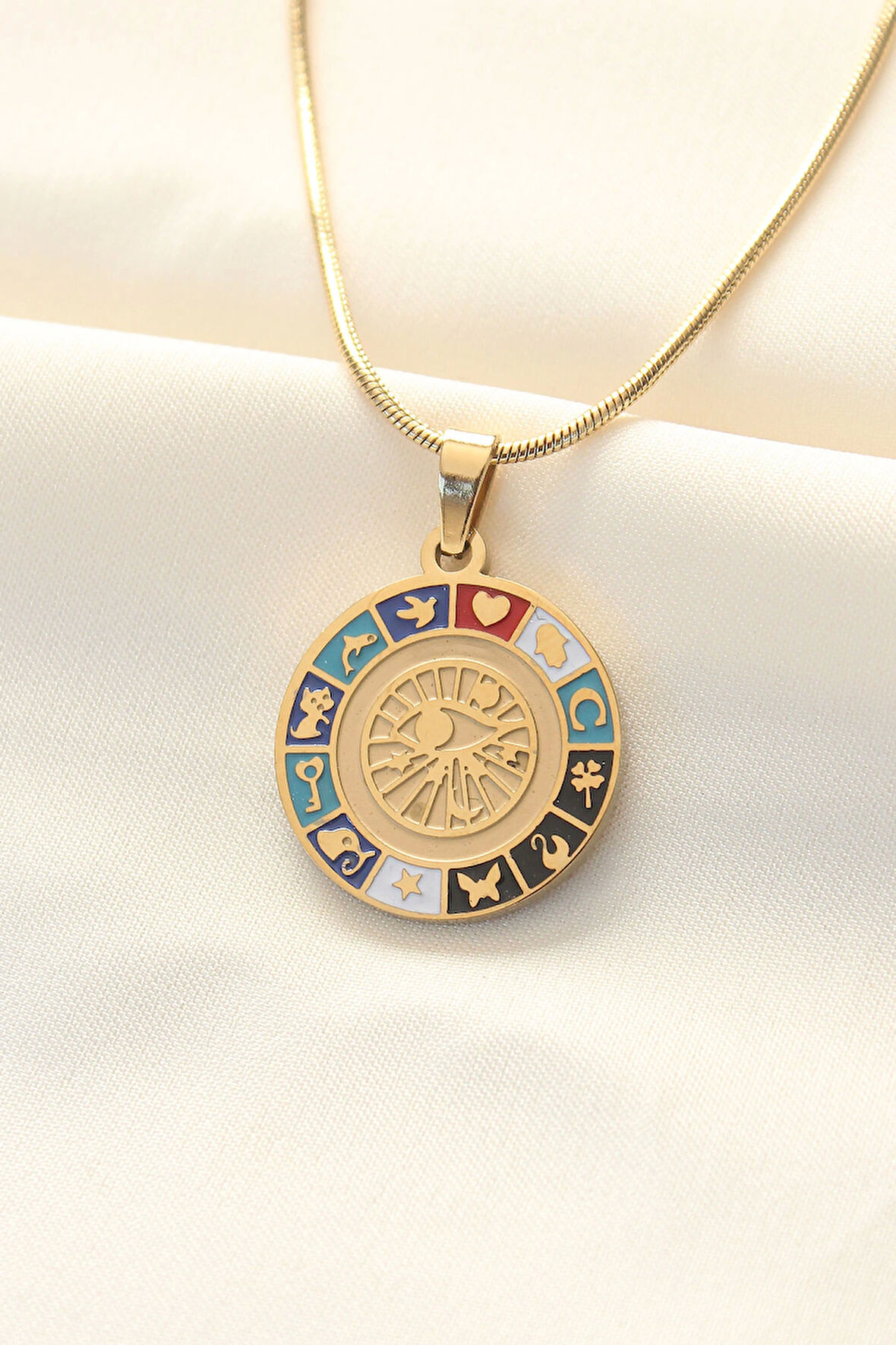 HediyeMarketim  Çelik Gold Renk Şans Kolyesi