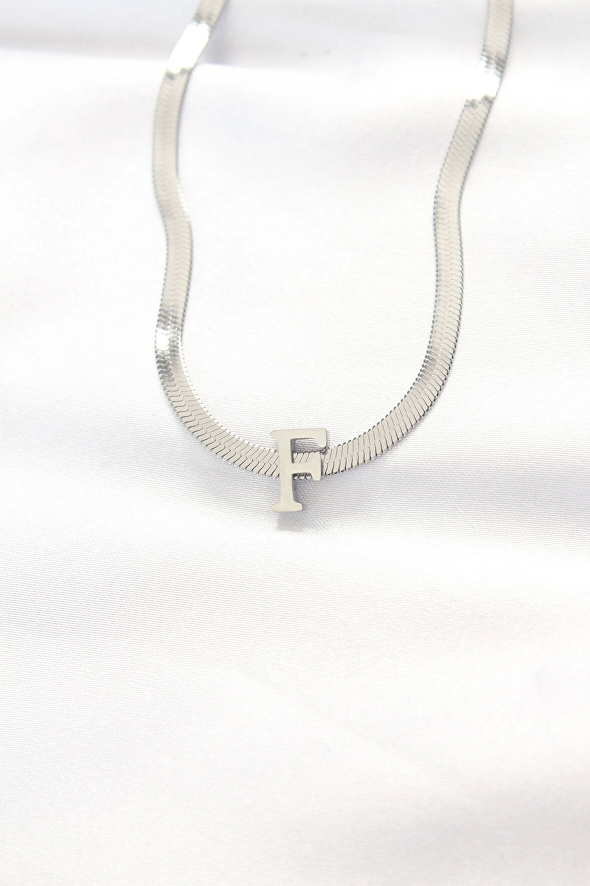 HediyeMarketim  Çelik F Harfli Silver Renk İtalyan Zincirli Kolye
