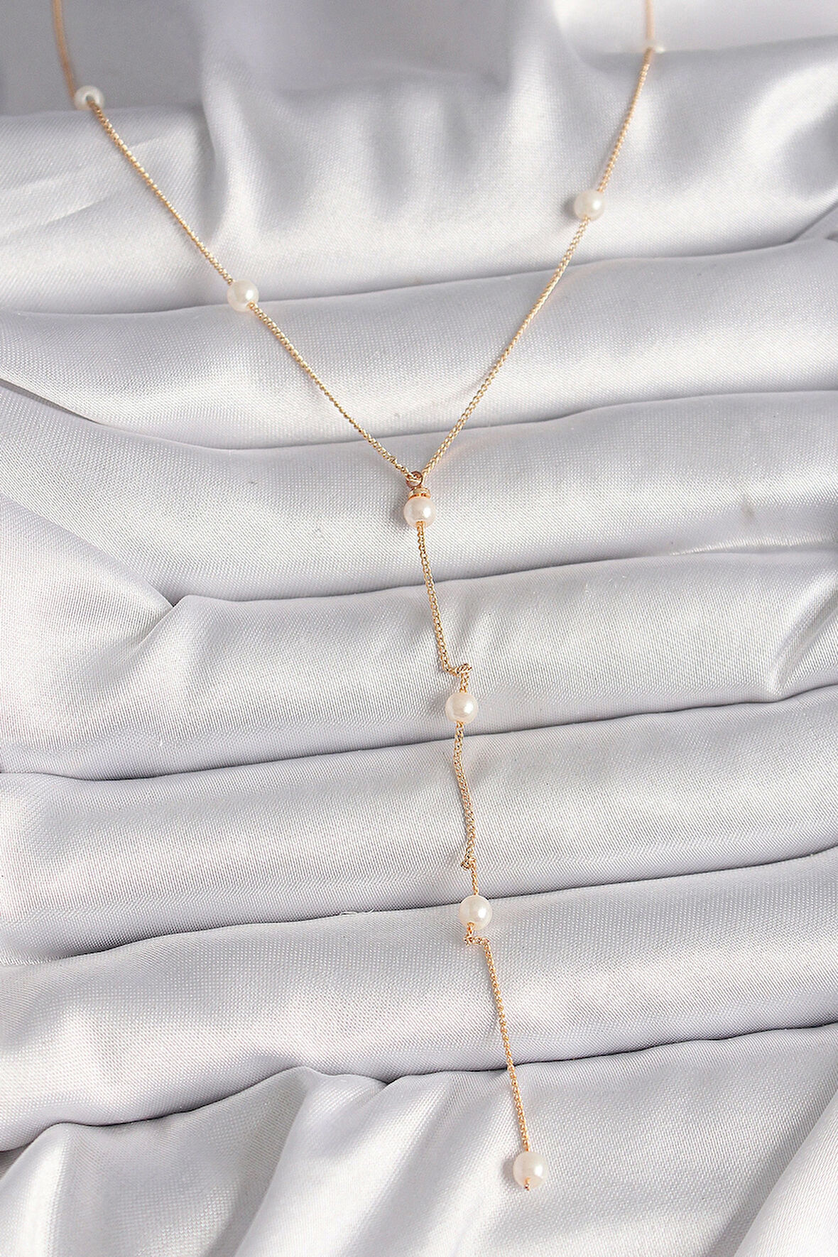 HediyeMarketim Pirinç Gold Renk İncili Sallantı Model Kadın Kolye