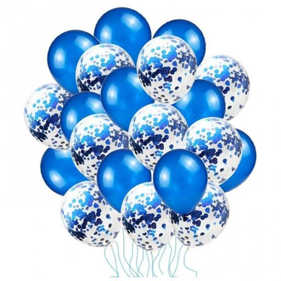 20 Li Mavi Konfetili Balon Seti