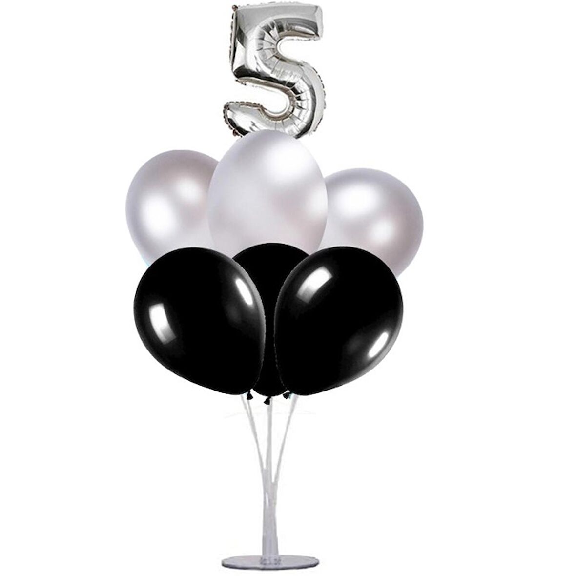 7 li Balon Demeti 5 Yaş Gümüş Siyah Balon