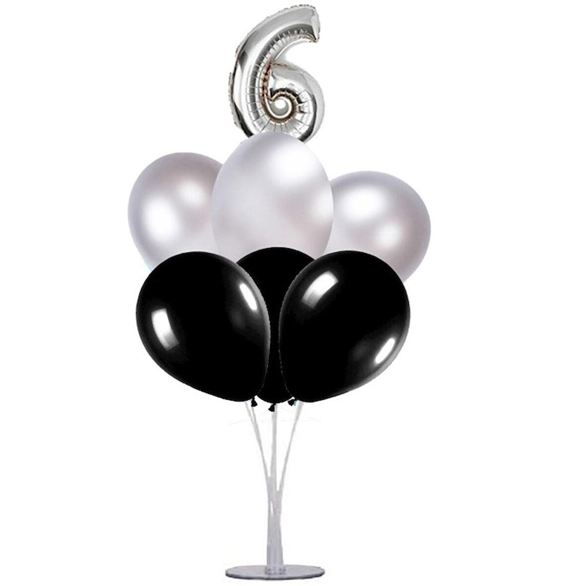 7 li Balon Demeti 6 Yaş Gümüş Siyah Balon