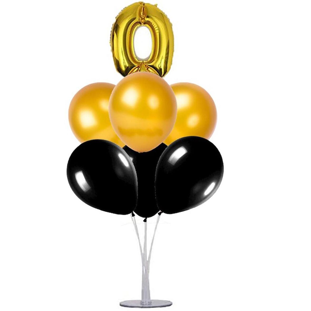 7 li Balon Demeti 0 Rakam Gold Siyah Balon