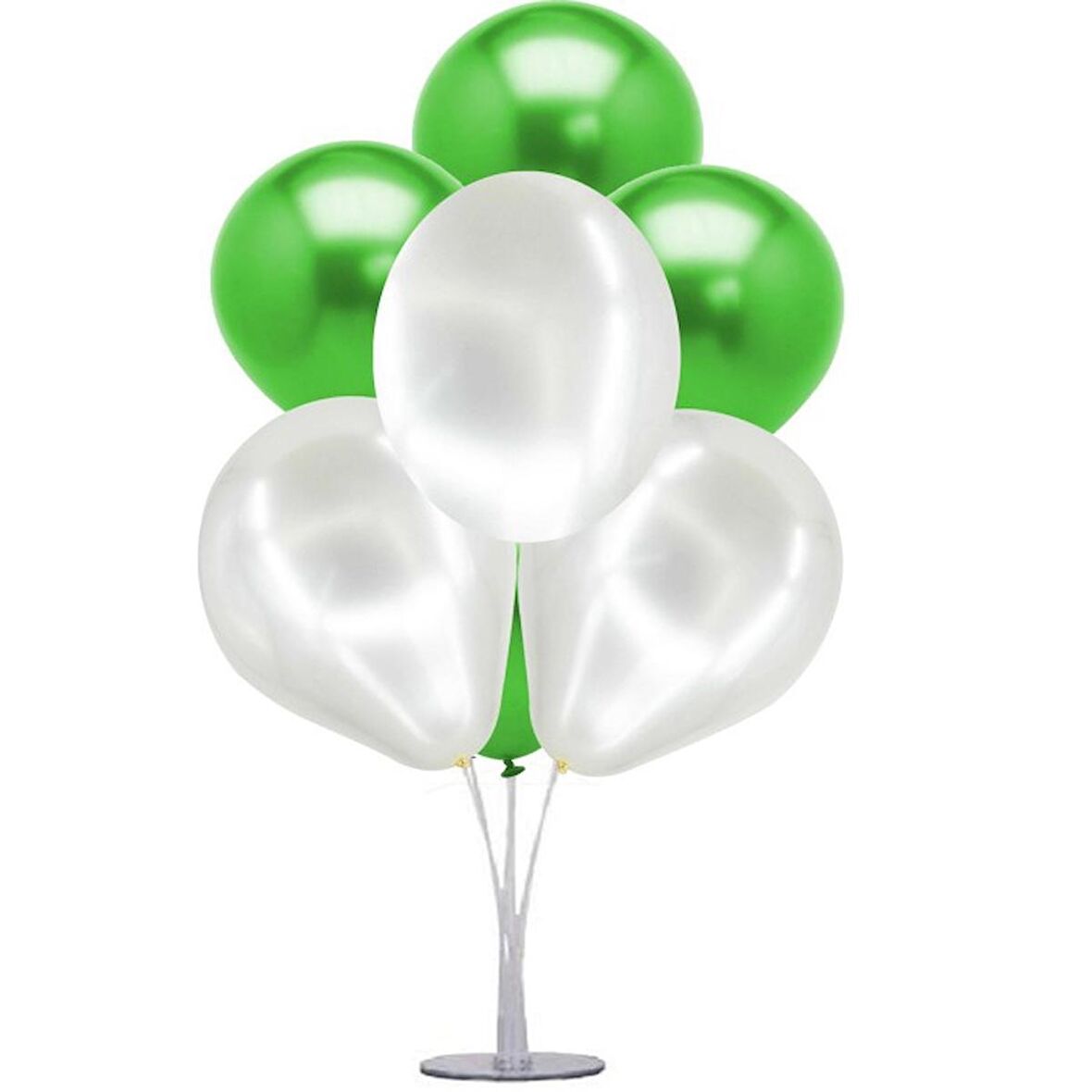 7 li Balon Demeti Metalik Yeşil Beyaz Balon