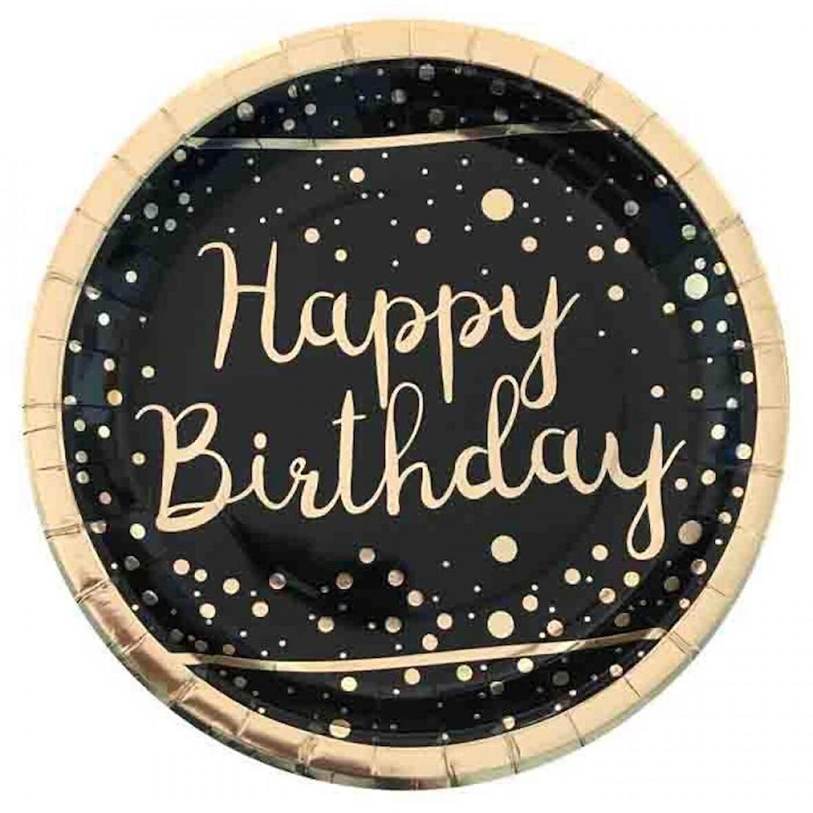Gold Happy Bırthday Varak Baskılı Siyah Tabak