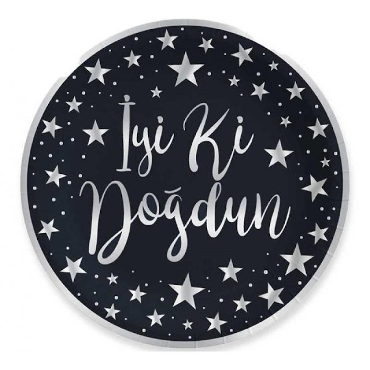 Gümüş Yaldızlı İyi ki Doğdun Baskılı Siyah Tabak