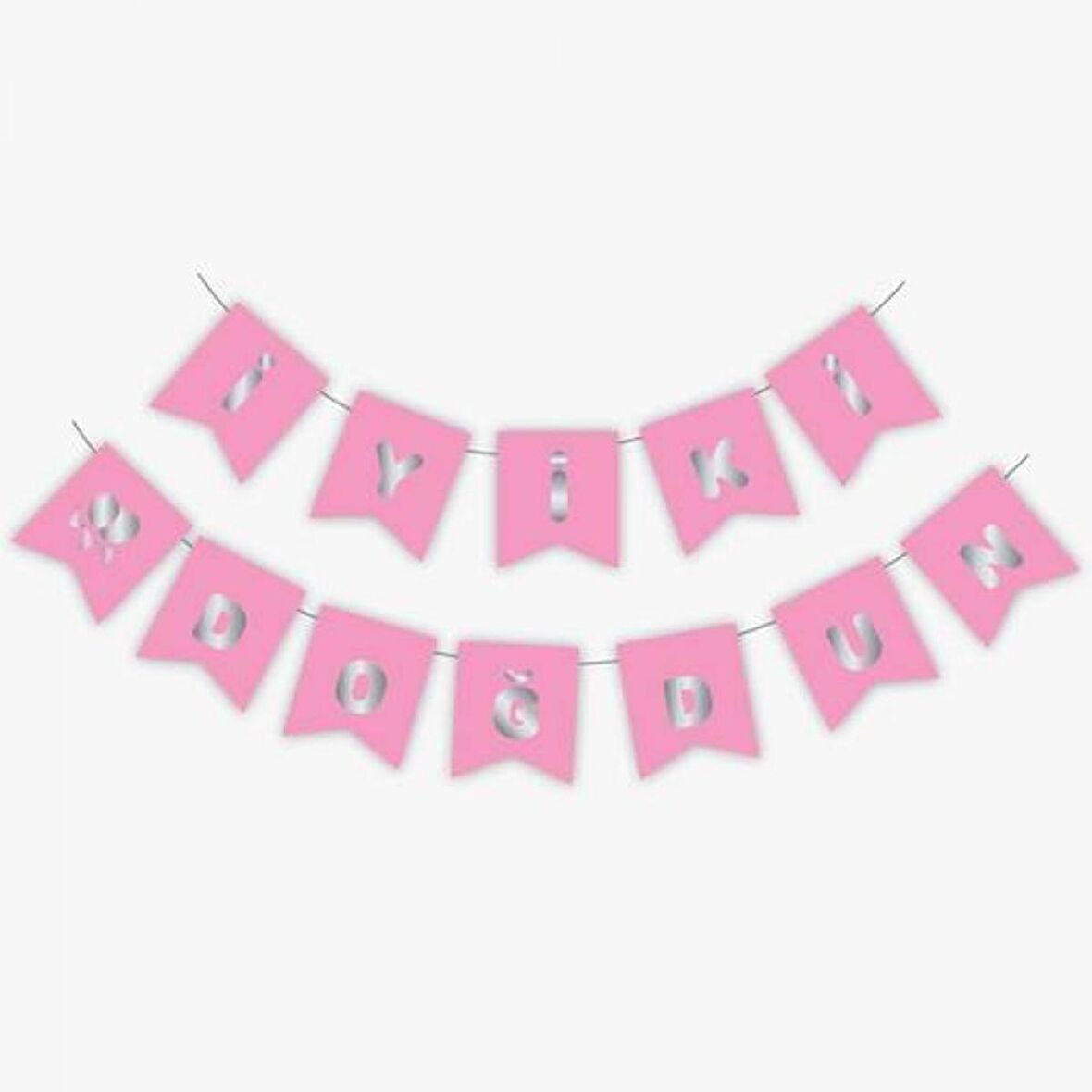 İyi Ki Doğdun Yazı Pembe/Gümüş Banner