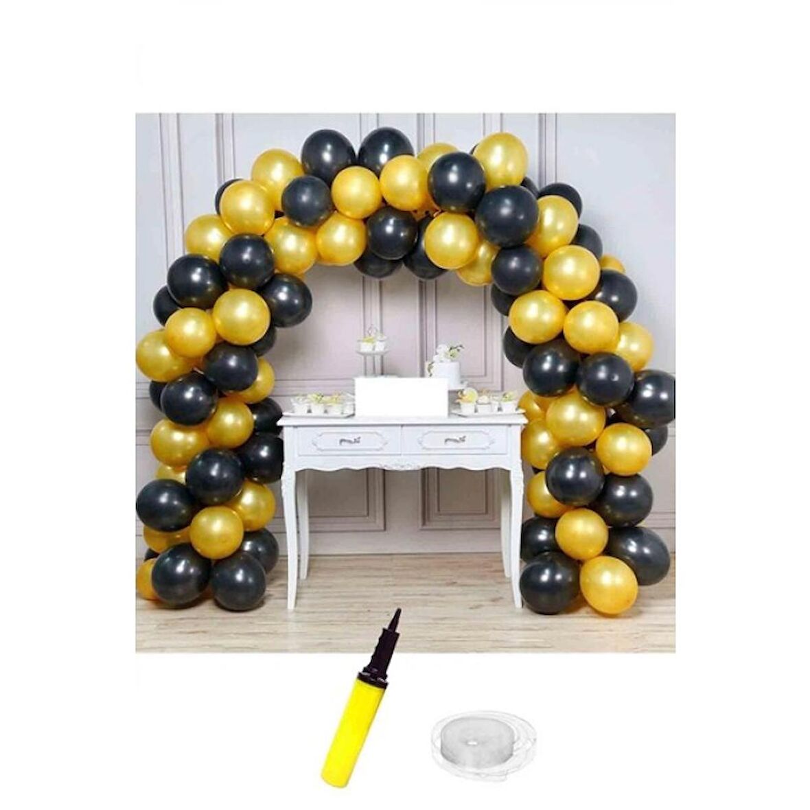 Doğum Günü Siyah Gold Balon Zinciri 63 Parça