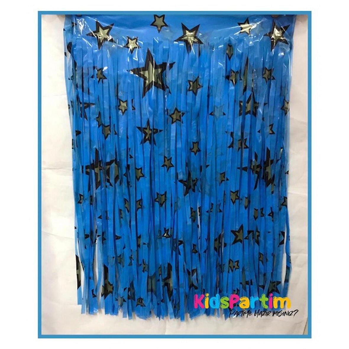 Metalize Yıldız Baskılı Mavi Masa Püskülü