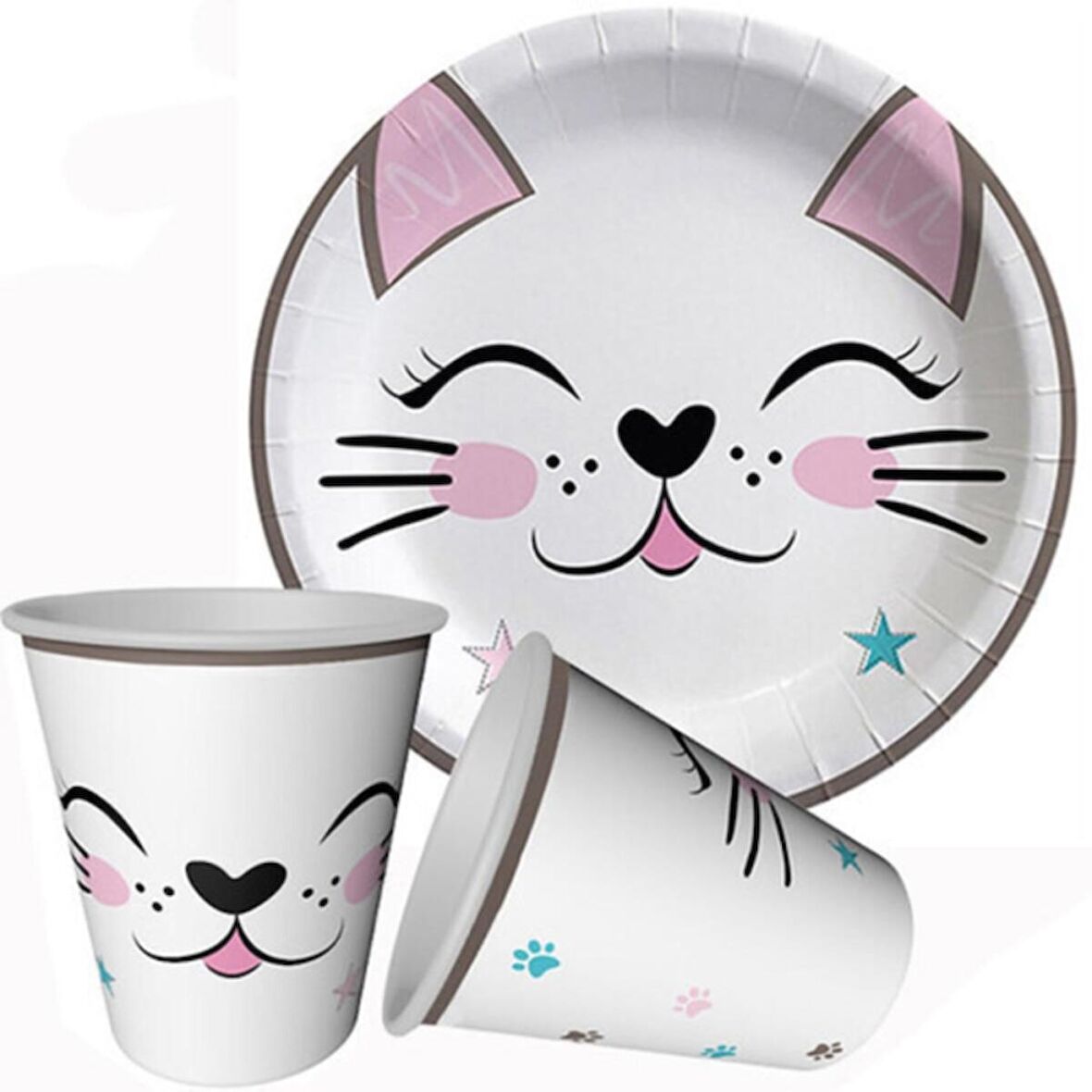 Sevimli Kedi Temalı Tabak Bardak 8 li