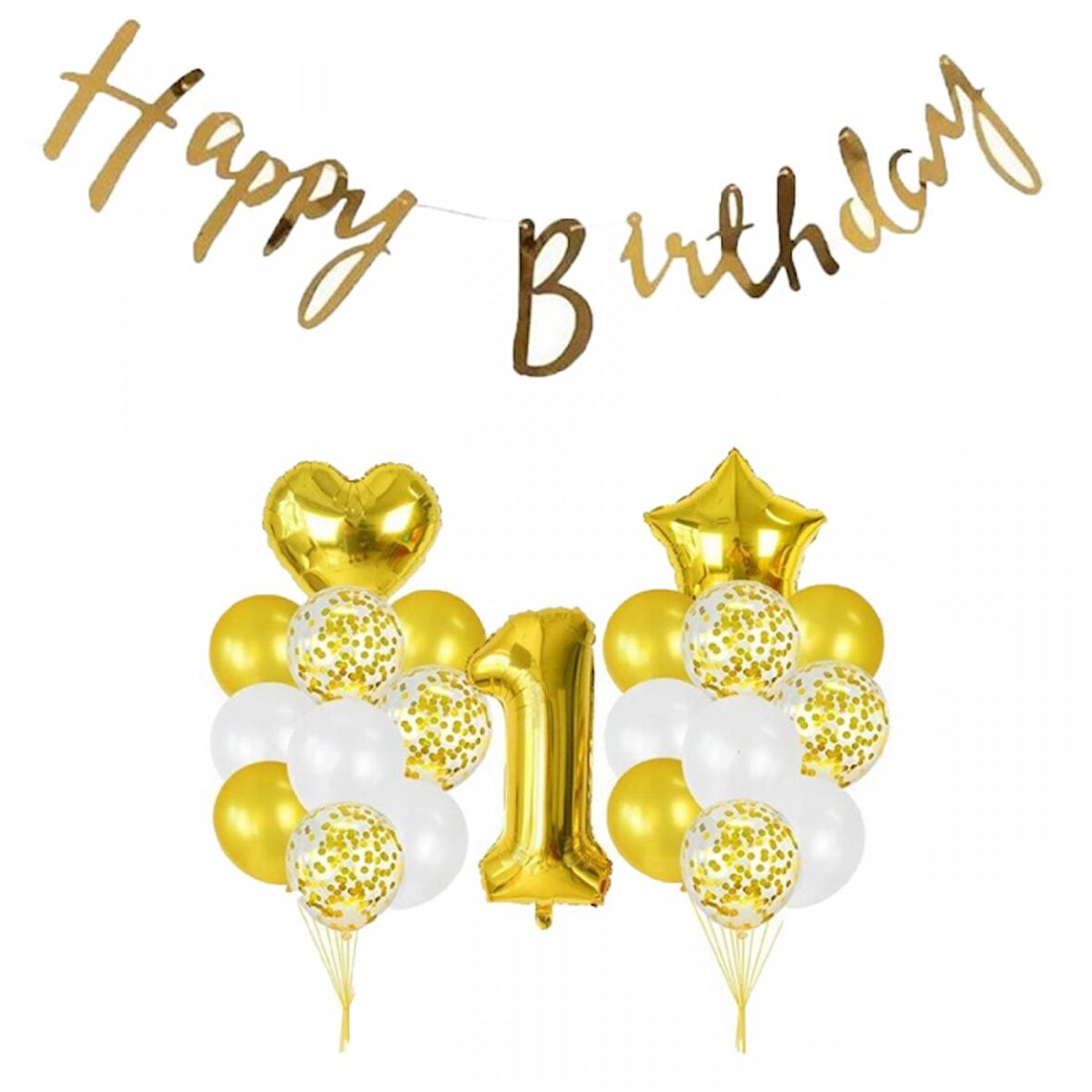 1 Yaş Gold Happy Bırthday Balon Seti