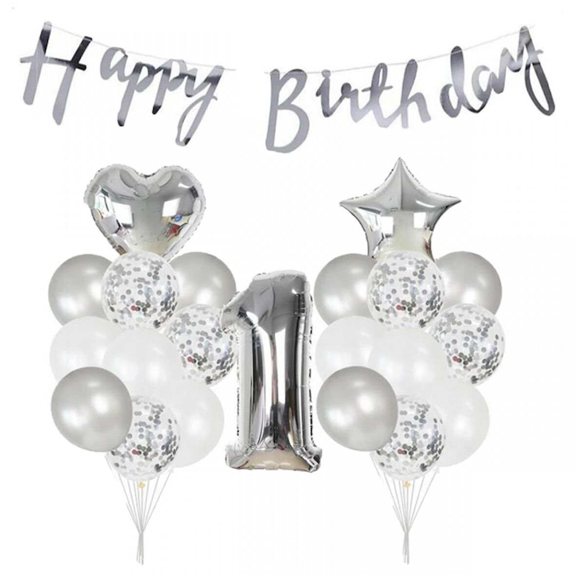 1 Yaş Gümüş Happy Bırthday Balon Seti