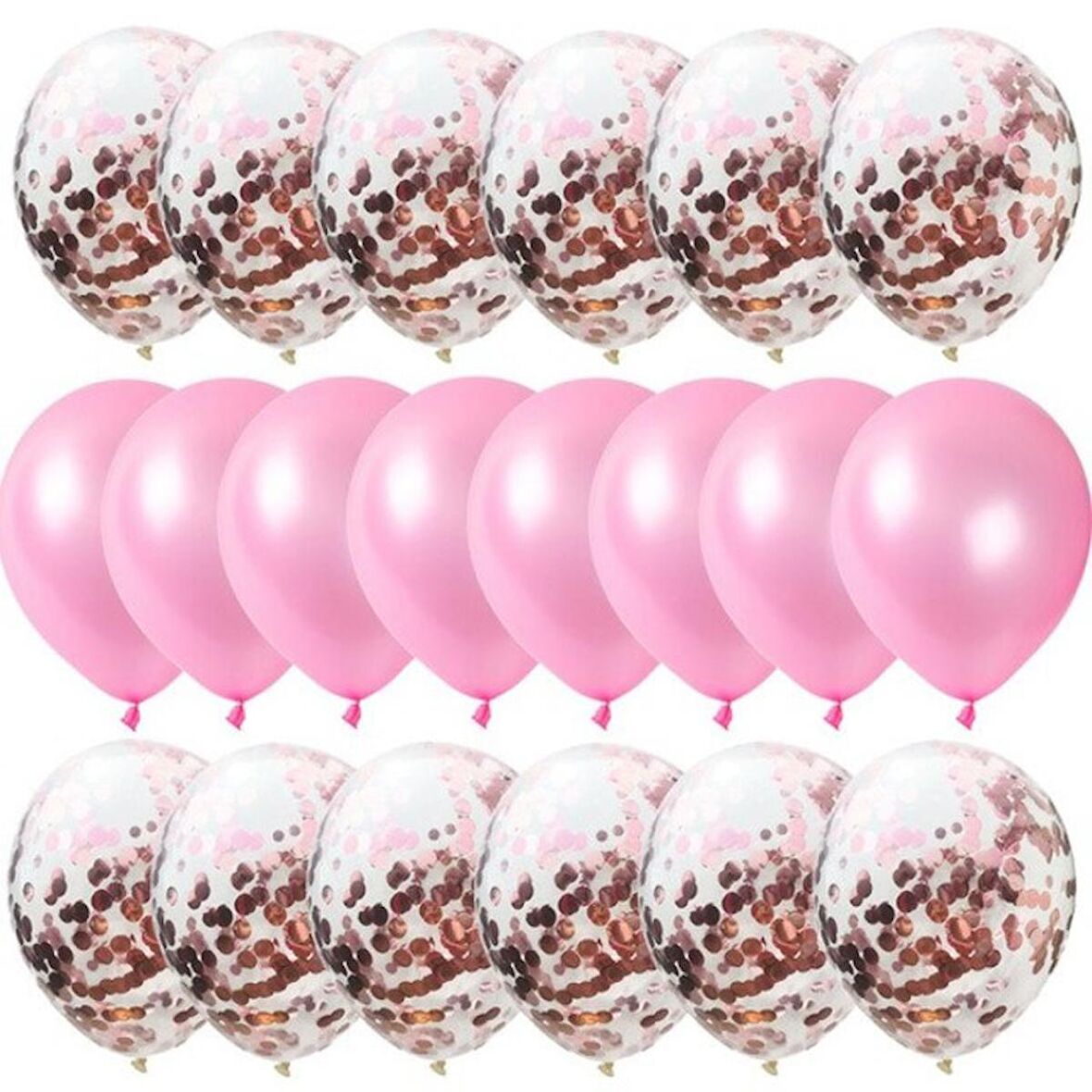 20 li Rose Gold Konfetili Pembe Balon Seti