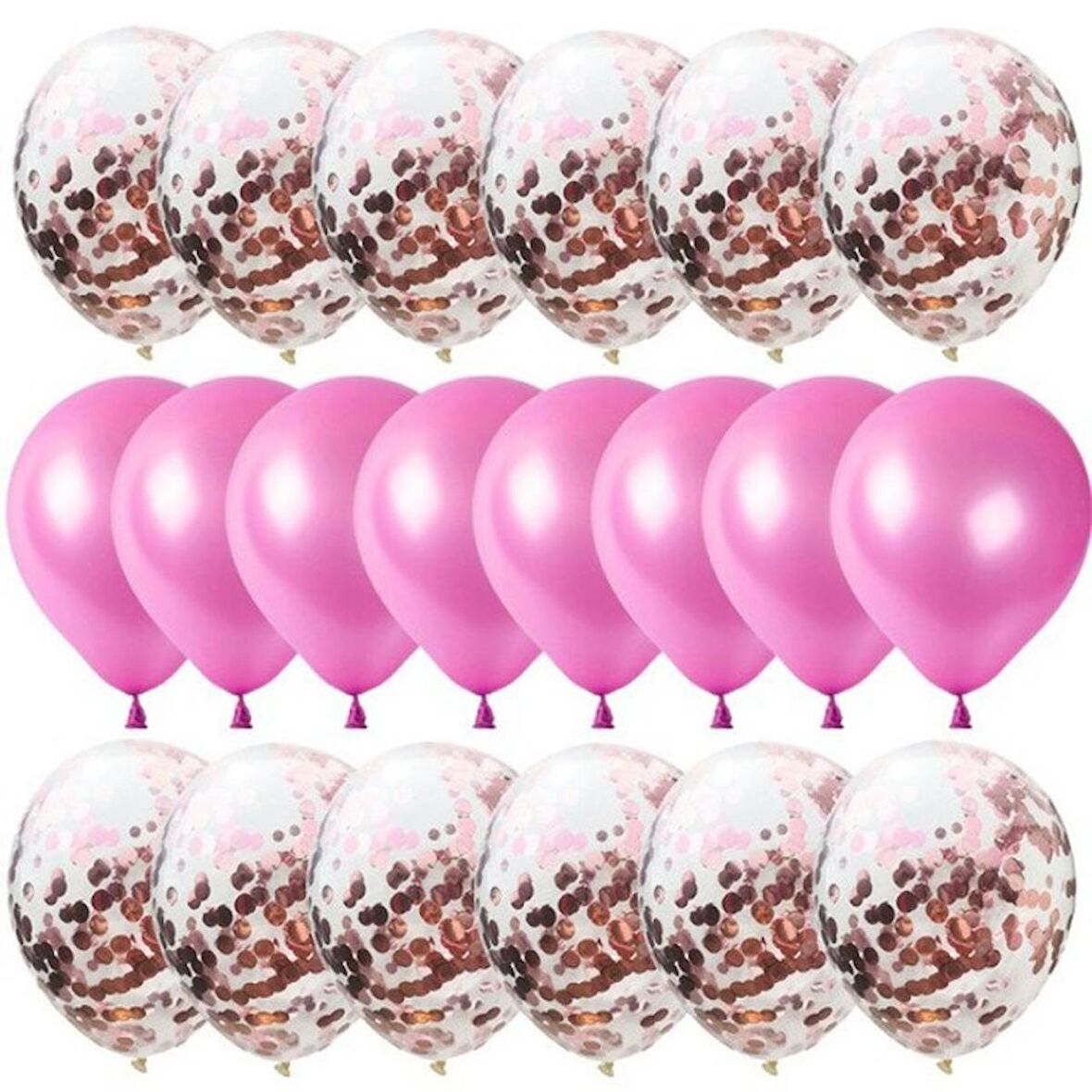 20 li Rose Gold Konfetili Fuşya Balon Seti