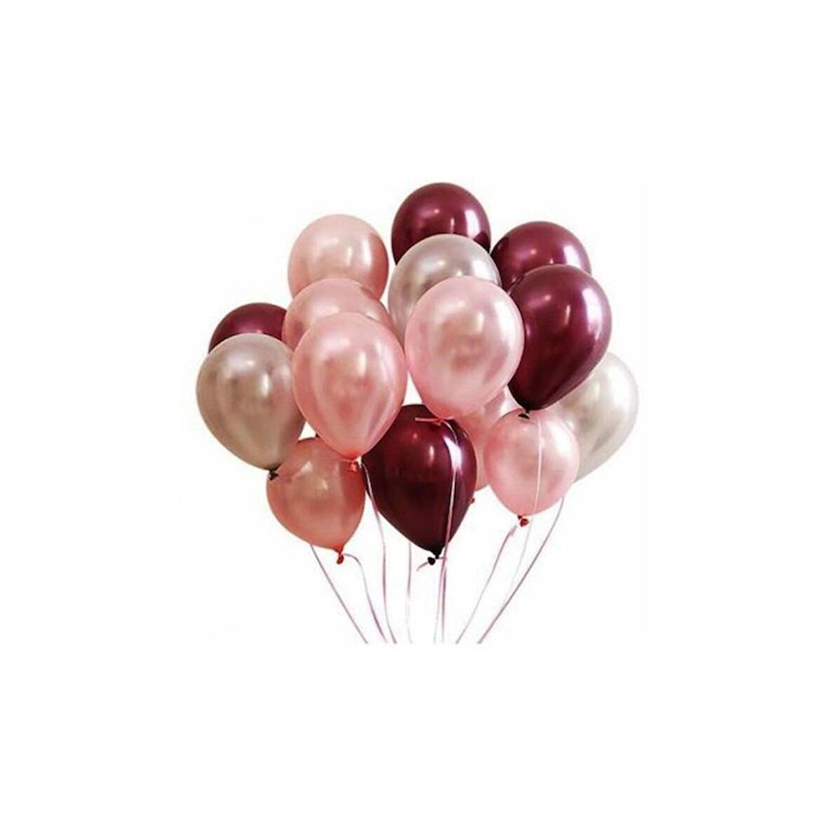 50 Adet Metalik Rose Gold Gümüş Bordo Balon 3 Renk