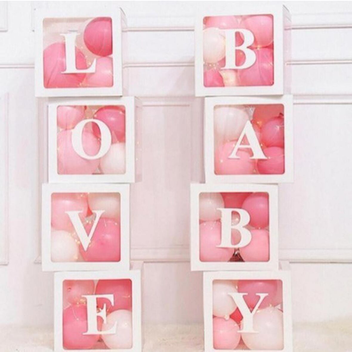 Şeffaf Kutu Love Baby Yazılı Harf Beyaz 25 cm Balon Hediyeli