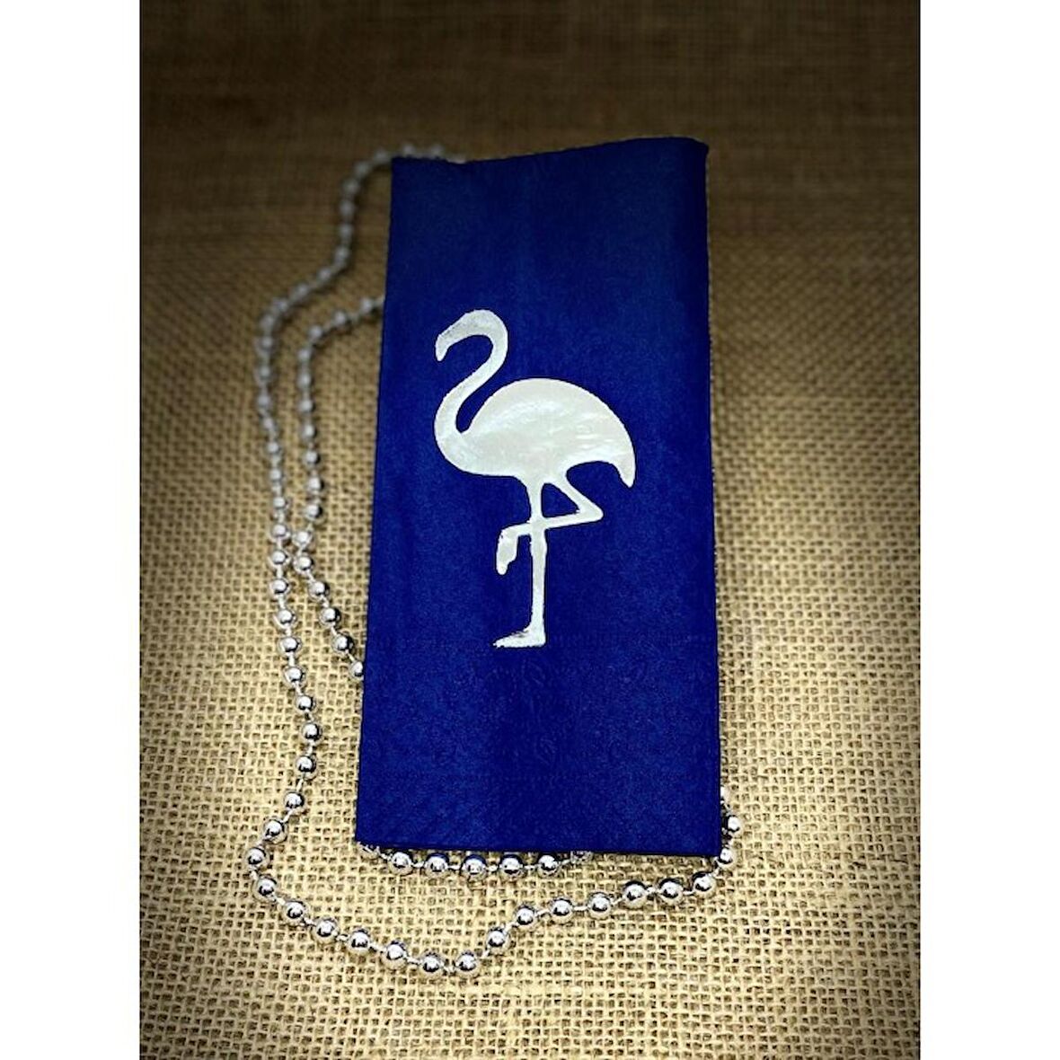 Gümüş Yaldızlı Lacivert Flamingo Peçete