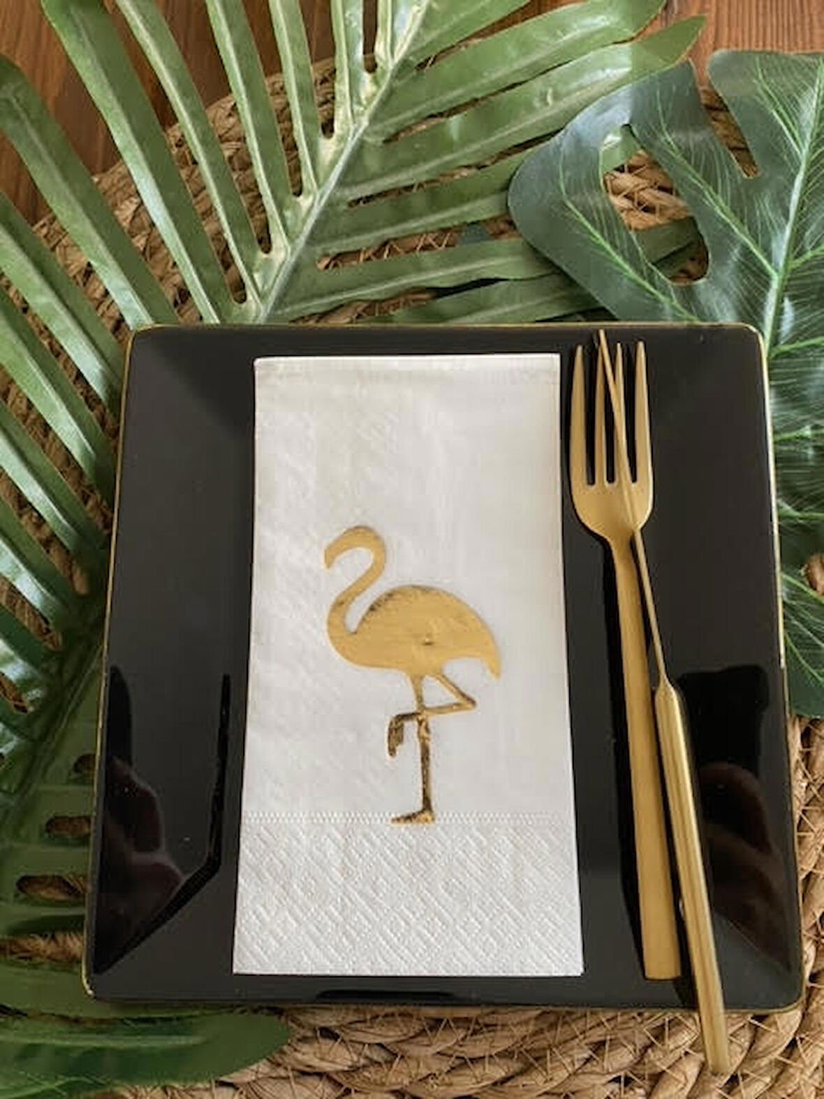 Gold Yaldızlı Kraft Flamingo Peçete