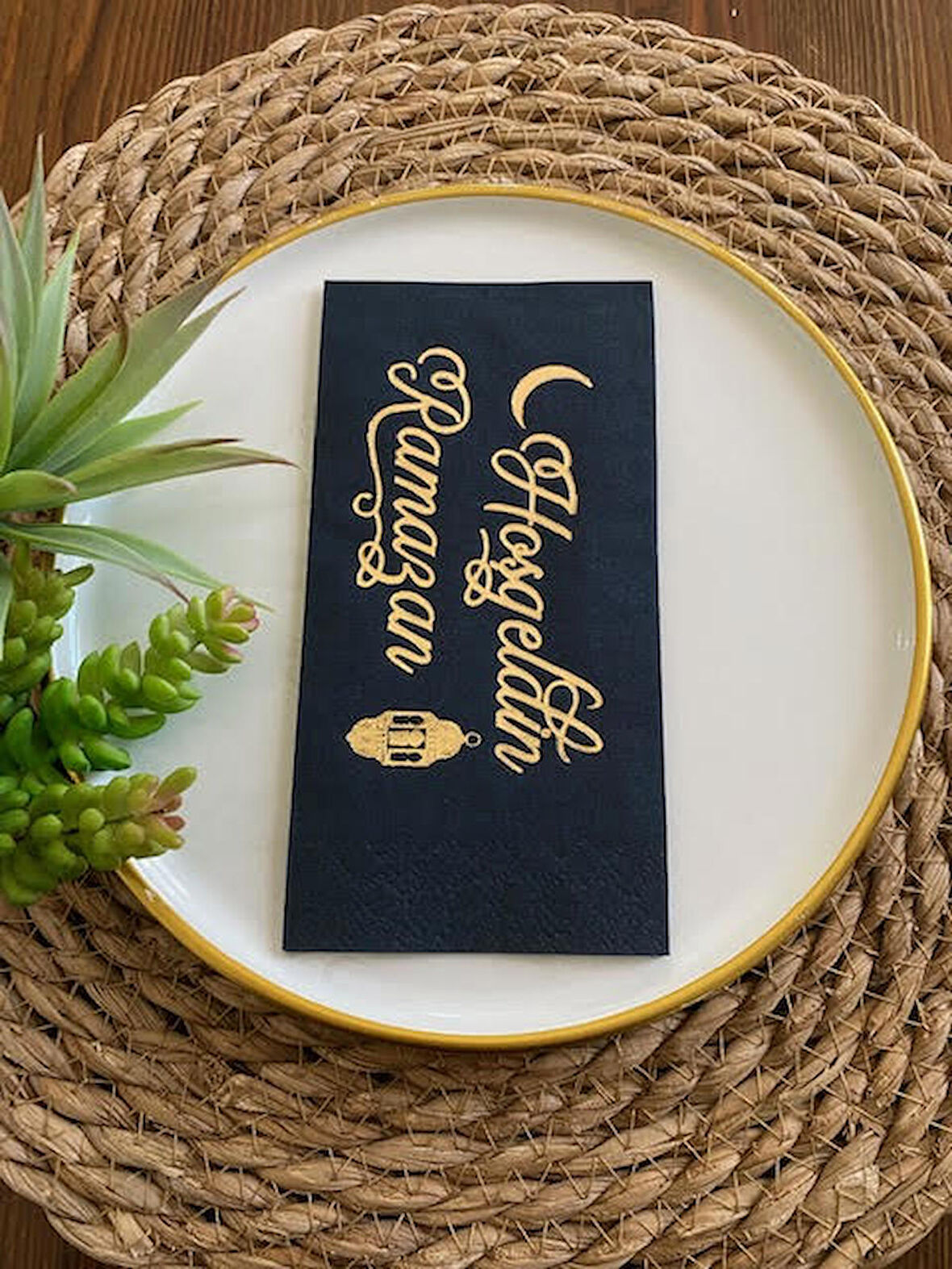 Gold Yaldızlı Siyah Hoş Geldin Ramazan Peçete 16 Adet