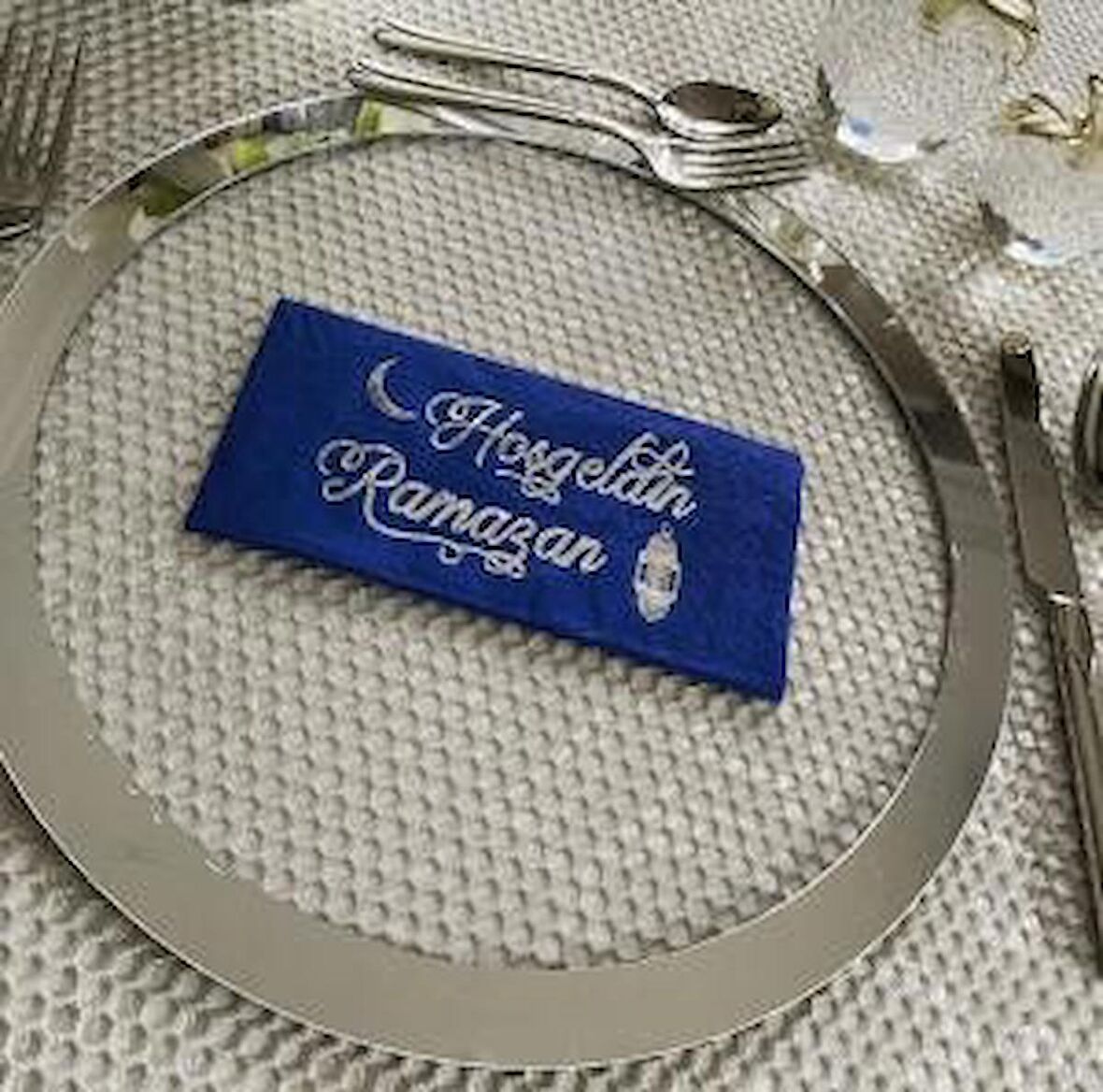 Gümüş Yaldızlı Lacivert Hoş Geldin Ramazan Peçete 16 lı