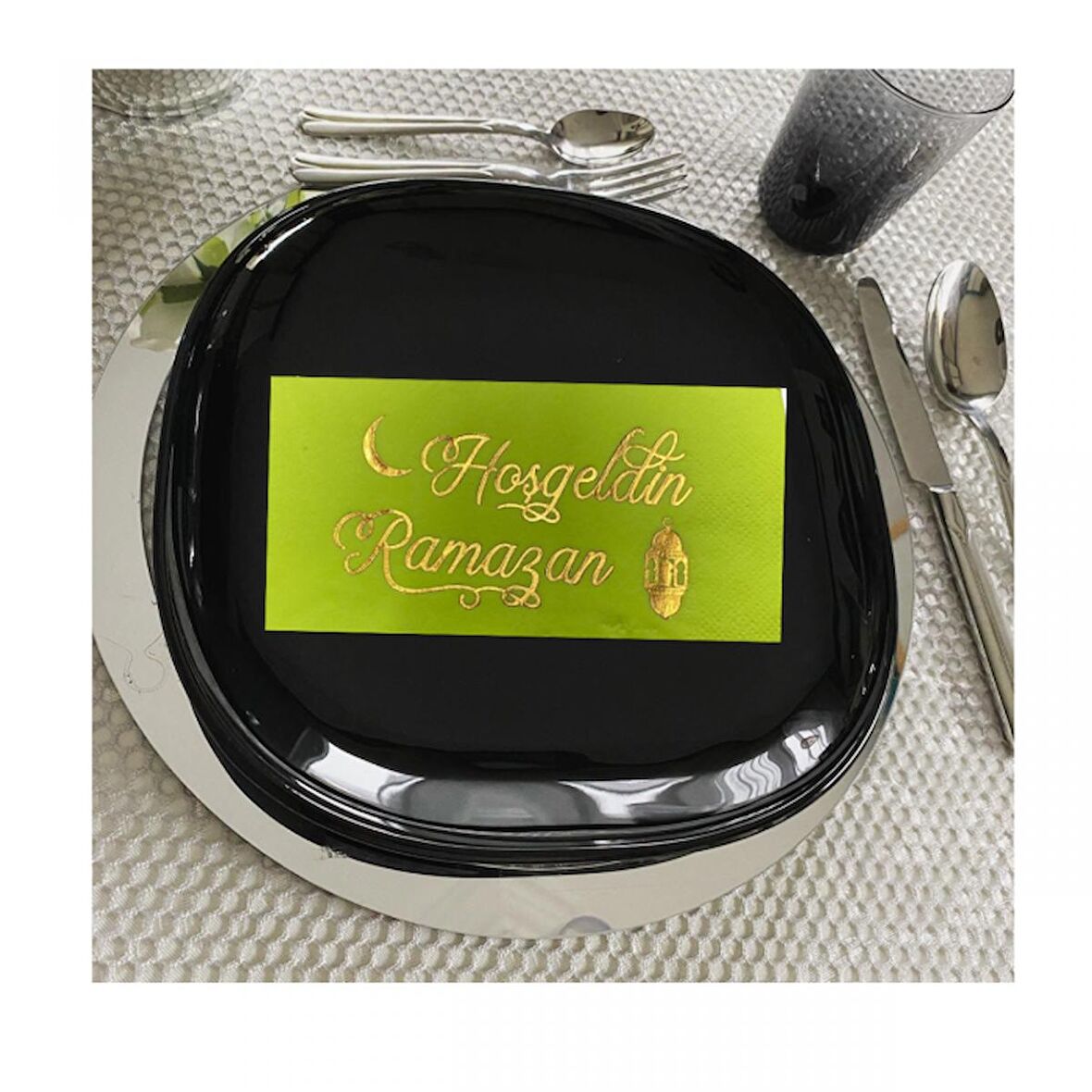Gold Yaldızlı Açık Yeşil Hoş Geldin Ramazan Peçete 16 lı