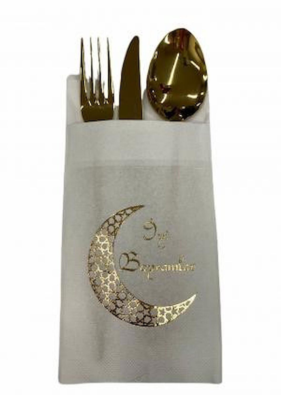 Gold Yaldızlı Beyaz İyi Bayramlar Cepli Aır Touch Peçete 12 lı 40x40